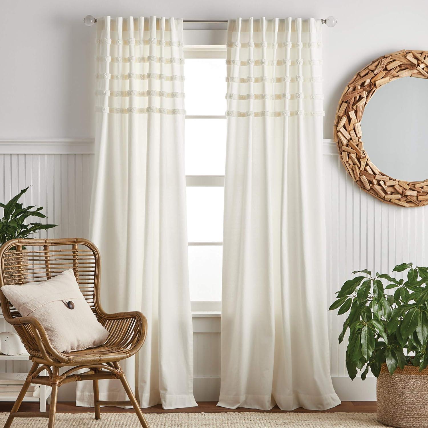 Water's Edge White Cotton Light-Filtering Curtain Panels, 50" x 84"