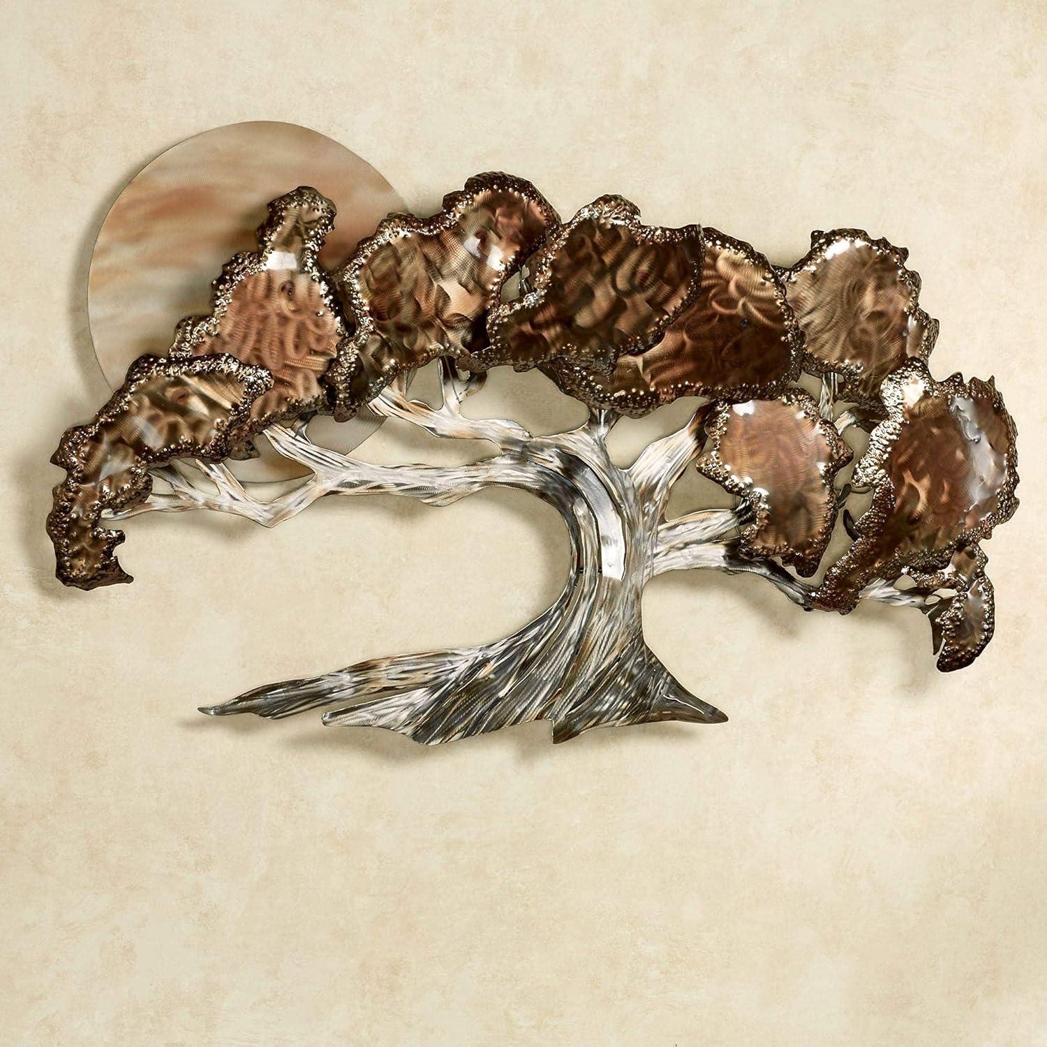 Large Bronze and Silver Handcrafted Metal Tree Wall Sculpture