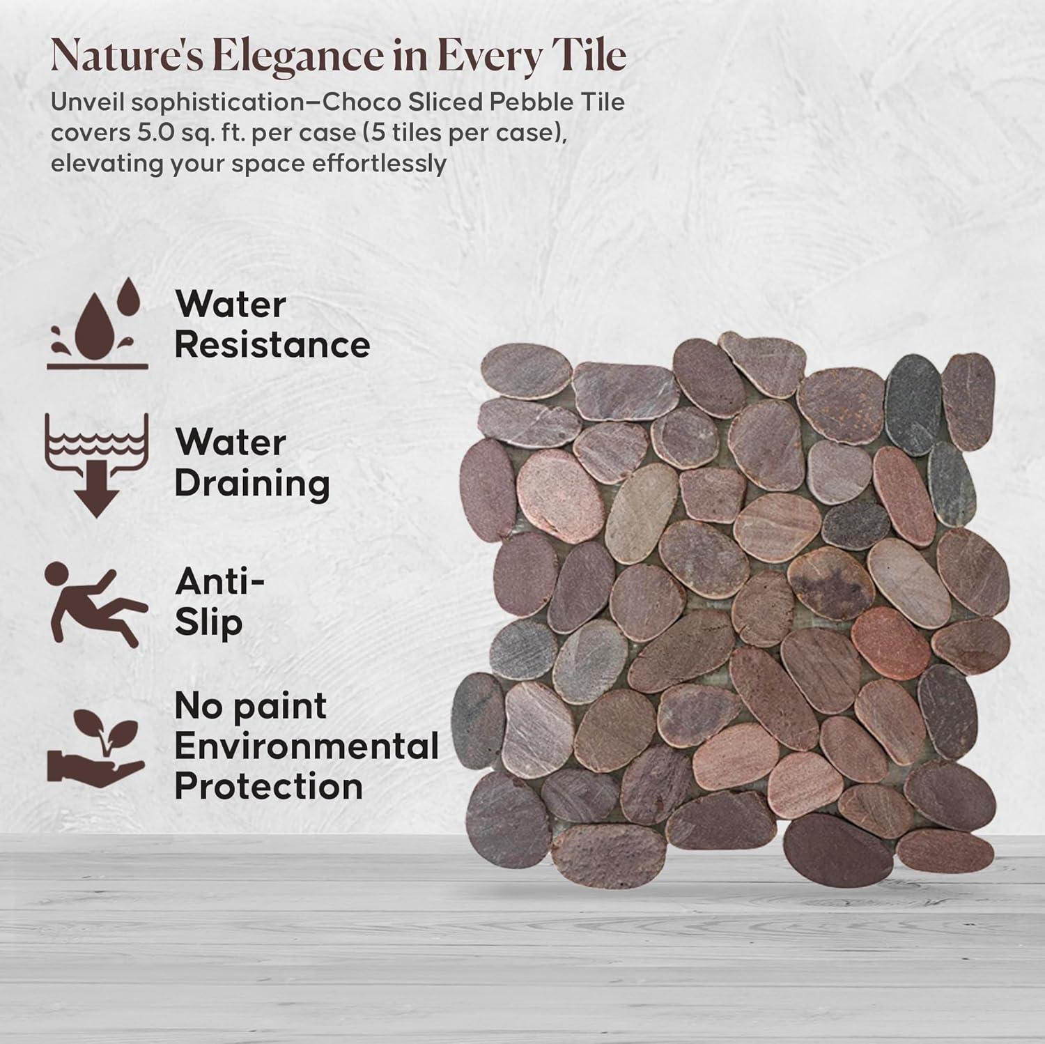 b.o.i Hawaii 12" x 12" Natural Stone Pebbles Mosaic Wall & Floor Tile