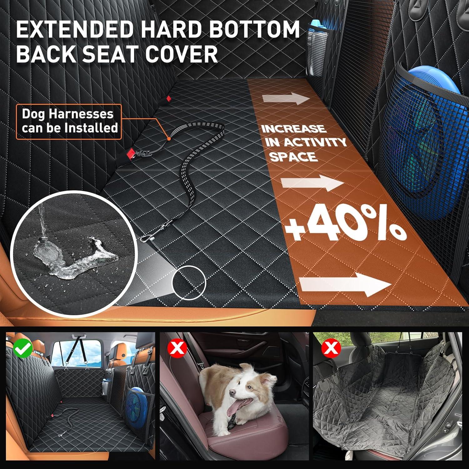 Dog car seat Cover for Back seat 2025 Upgraded 100% Waterproof and Scratch Resistant Rear Seat Hard Bottom Extension - Dog Car Seat Holds Up to 400 lb Pet for Cars, Trucks and SUVs (Black)