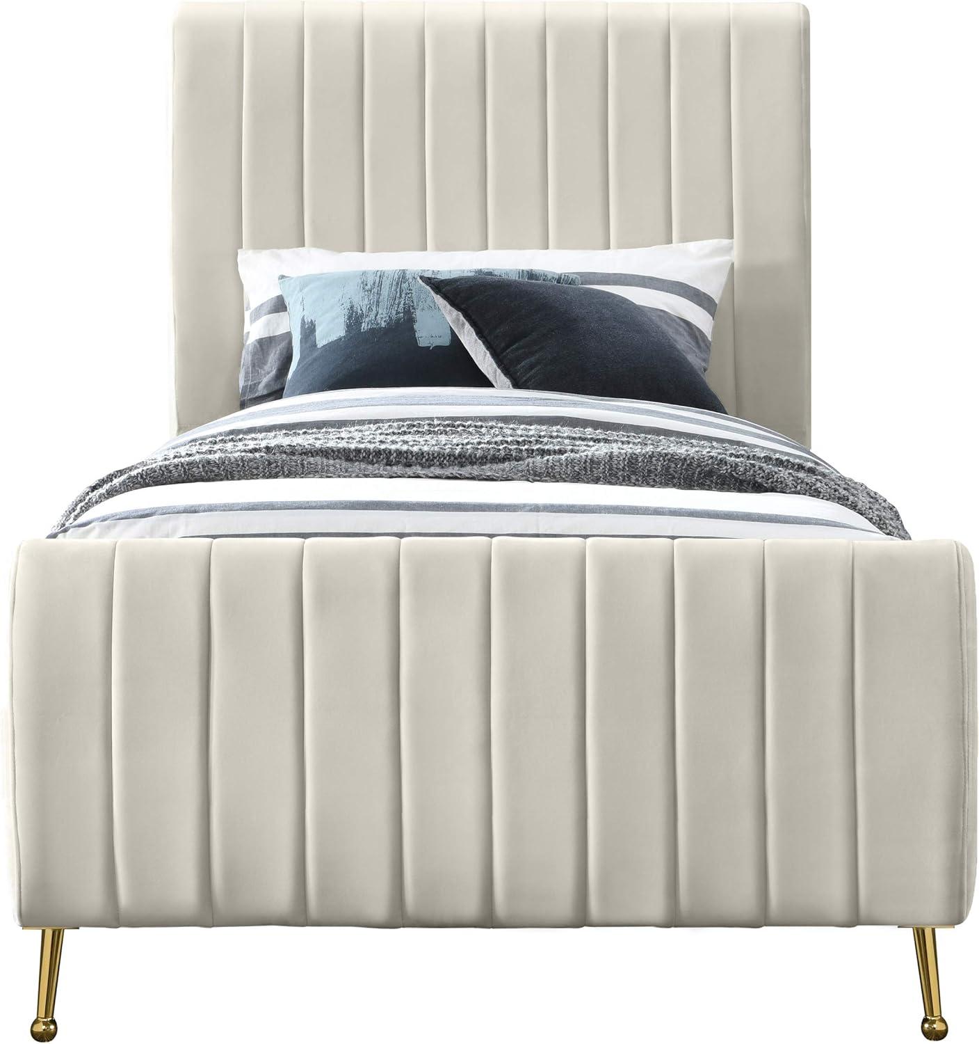 Meridian Furniture Zara Contemporary Cream Velvet Queen Bed