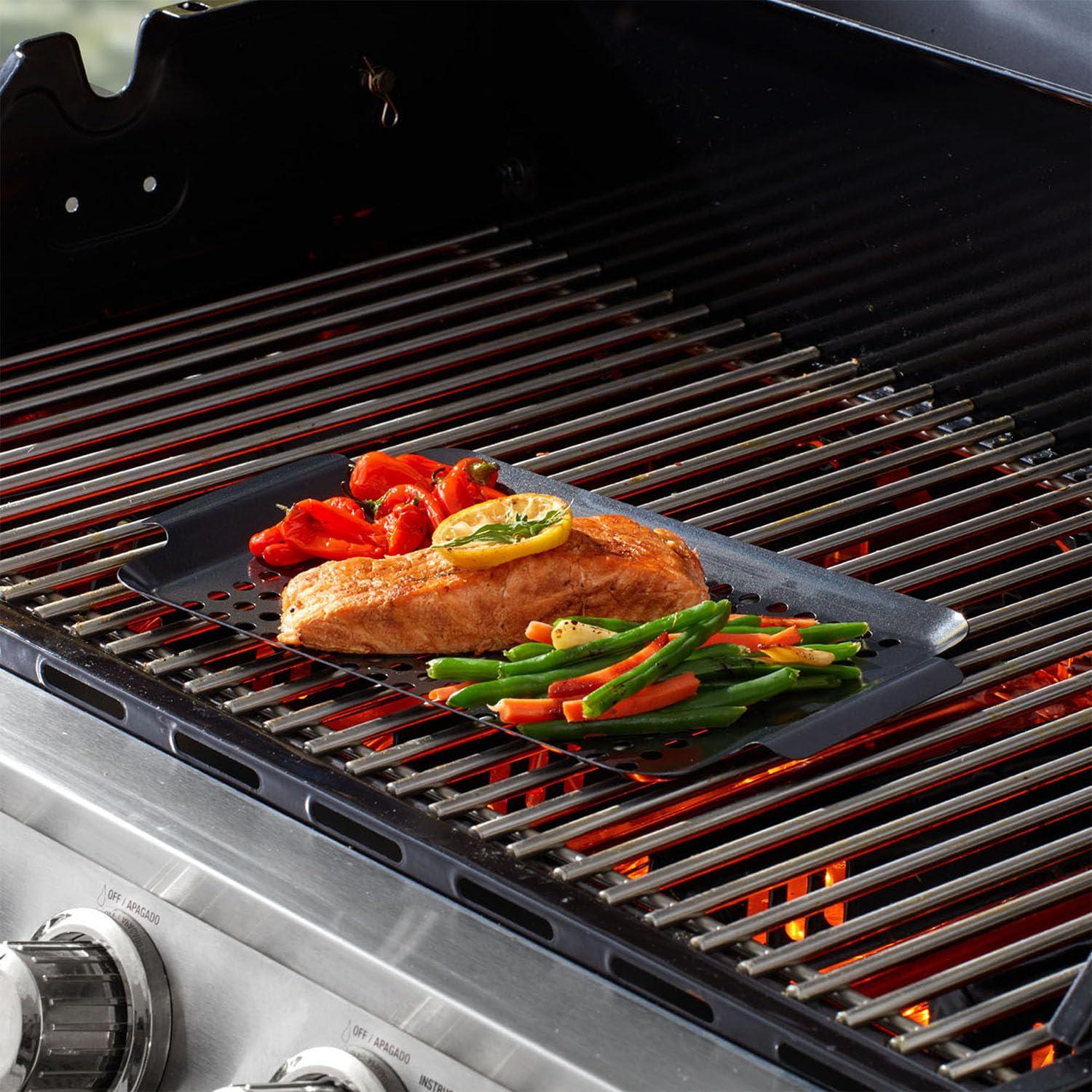 Mr. Bar-B-Q Premium Heavy Duty Non-Stick Mini Grill Topper | Rust Resistant Grill Pan with Handles | Easy to Use Grilling Accessories | Great for Seafood & Vegitables, Small