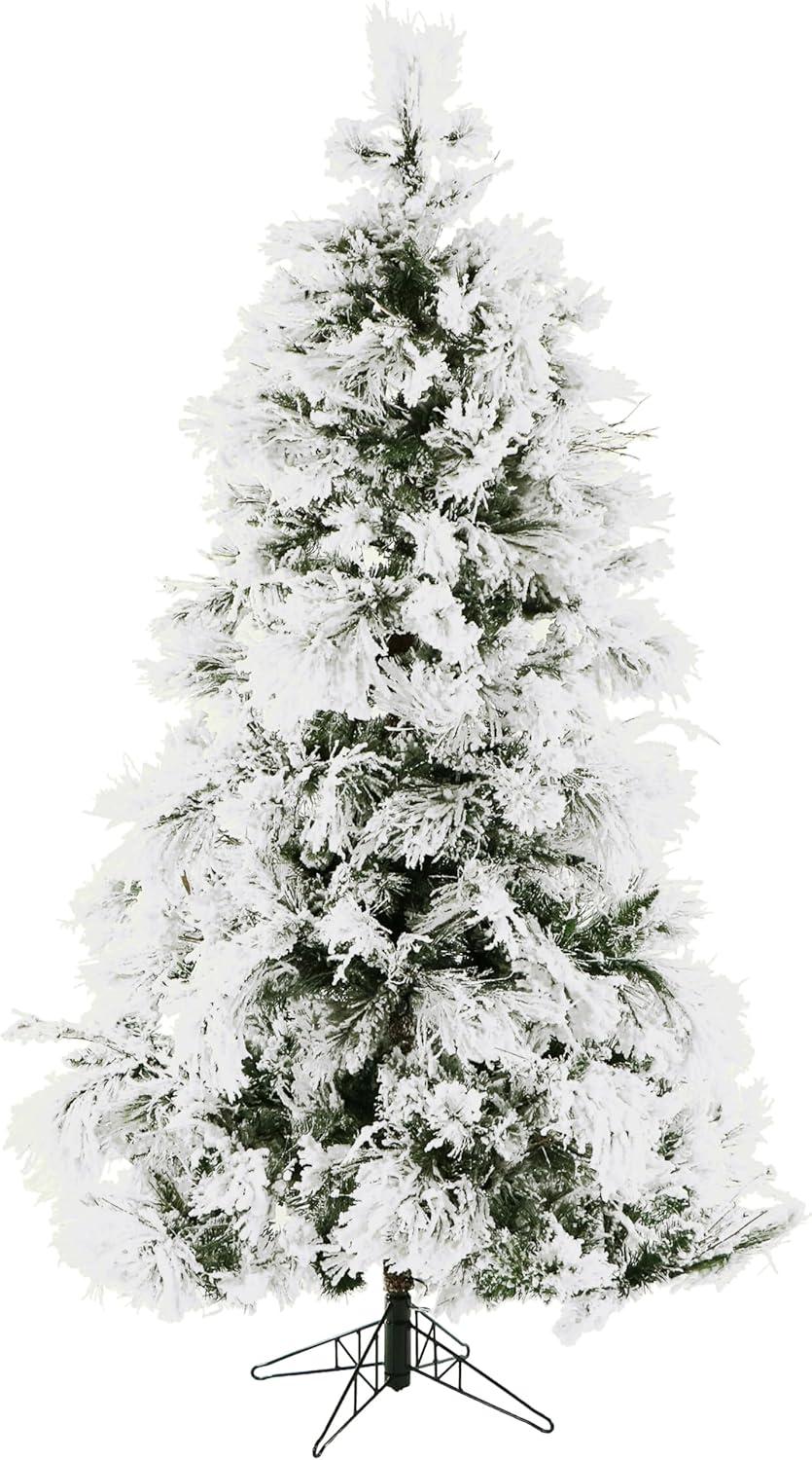 Fraser Hill Farm 6.5-Foot Pre-Lit Snow Flocked Snowy Pine Christmas Tree, Smart Lights