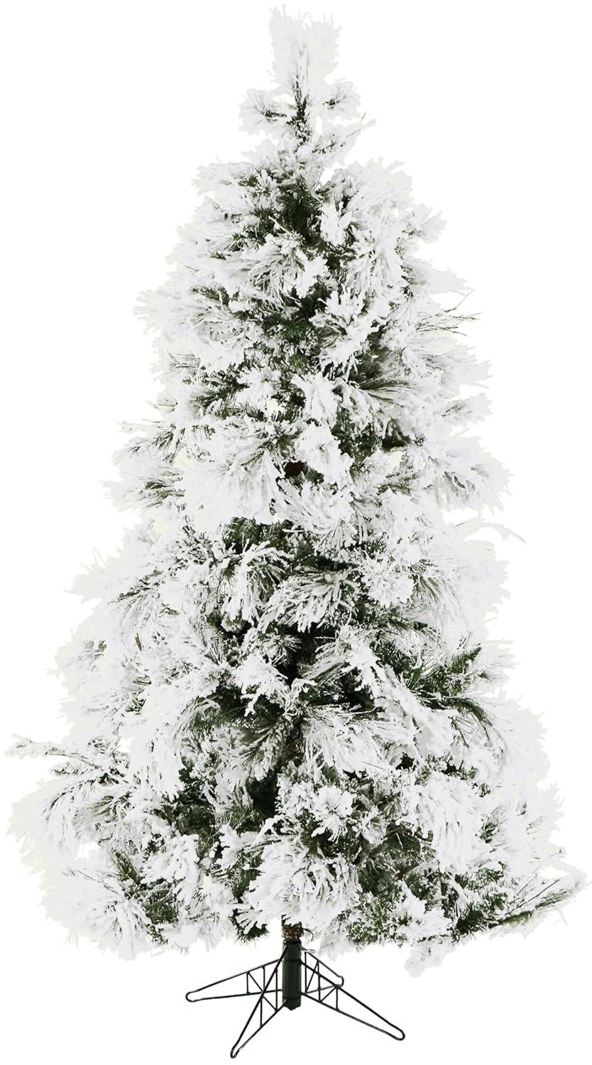 Fraser Hill Farm 6.5-Foot Pre-Lit Snow Flocked Snowy Pine Christmas Tree, Smart Lights