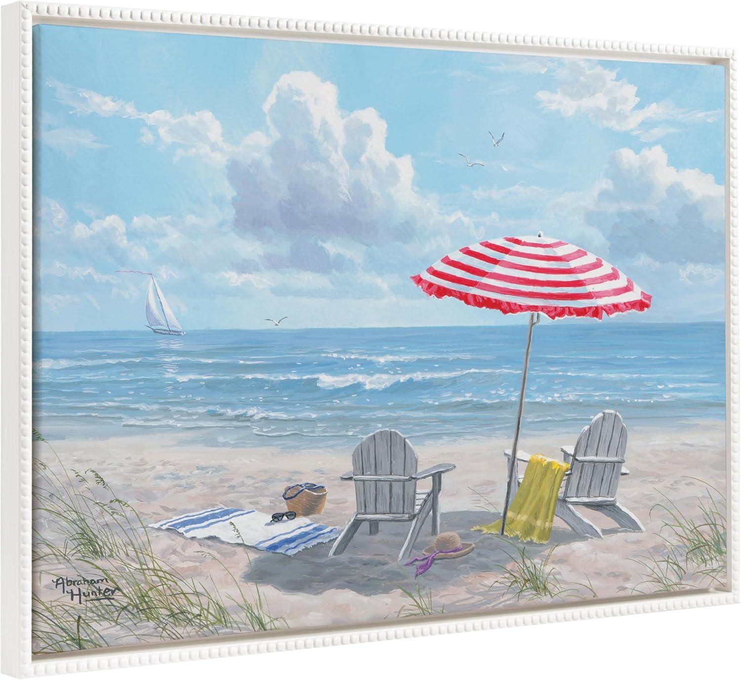 28"x38" Sylvie Beaded Beach Day Framed Canvas by Abraham Hunter White - Kate & Laurel All Things Decor: Modern Style, Plastic Frame