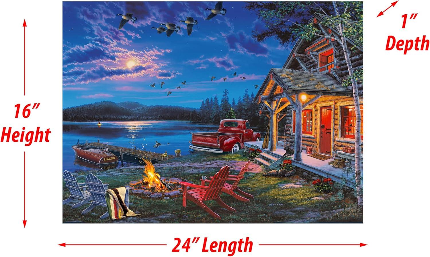 River's Edge Products LED Canvas Wall Art, 24 by 16 Inches, Fiber Optic Light Up Wall Decor, Battery Operated Lighted Canvas Print, LED Light Kitchen, Bedroom, or Home Decor, The Perfect Getaway