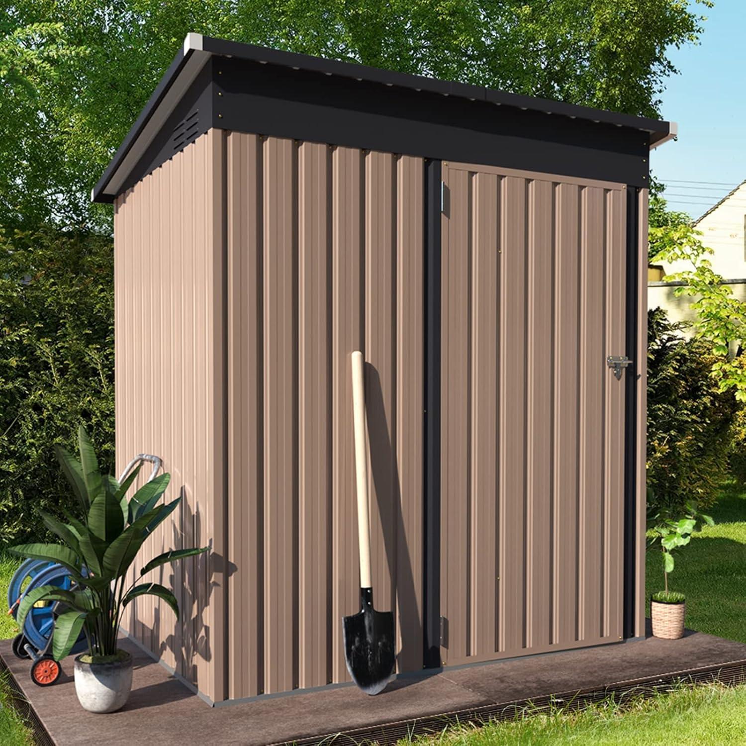 AECOJOY 6' x 6' Outdoor Storage Shed with Rack & Shelves Metal Utility Tool Shed with Lockable Door for Backyard & Garden on Clearance