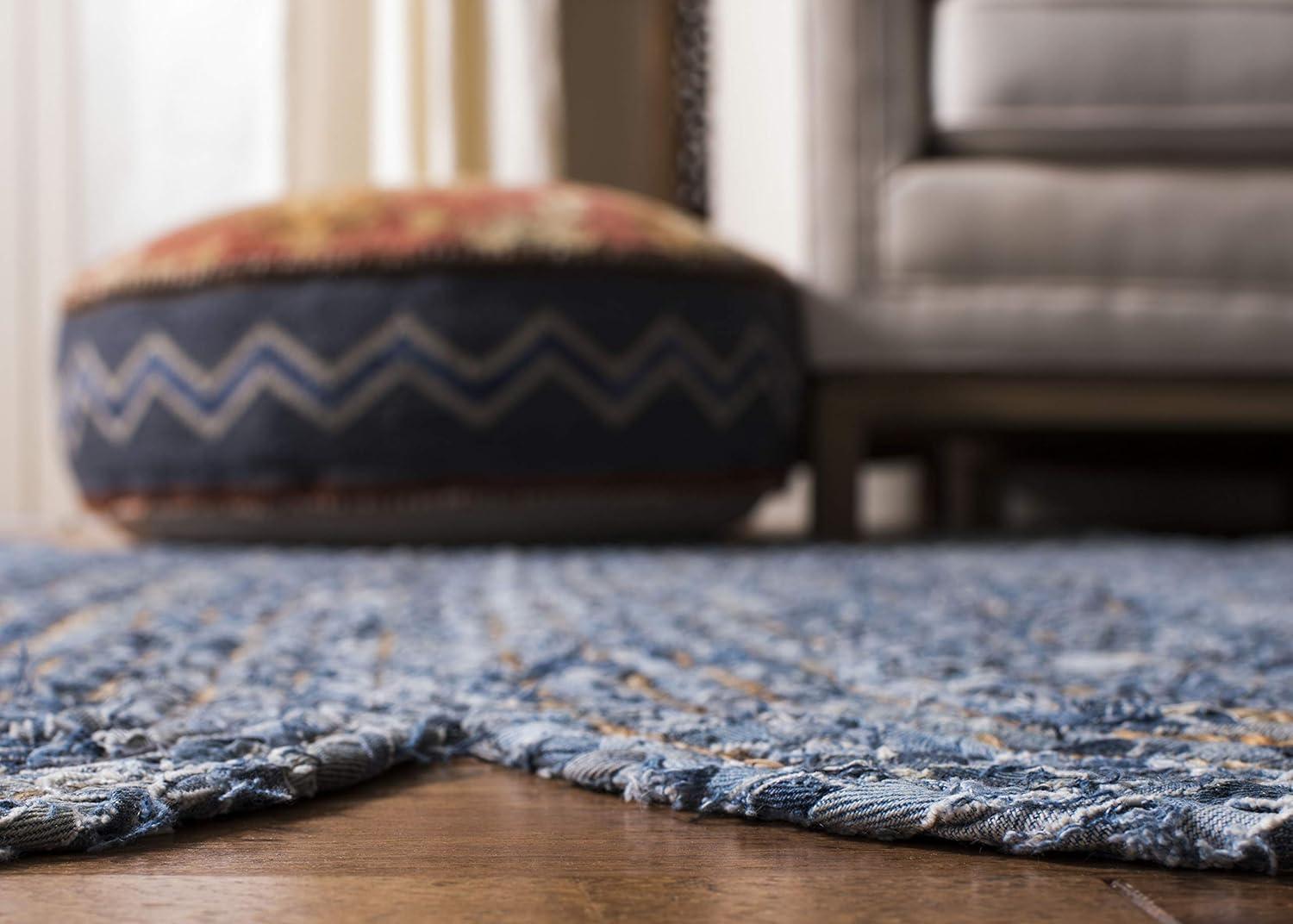 Coastal Charm Hand-Knotted Blue Square Cotton & Synthetic Rug