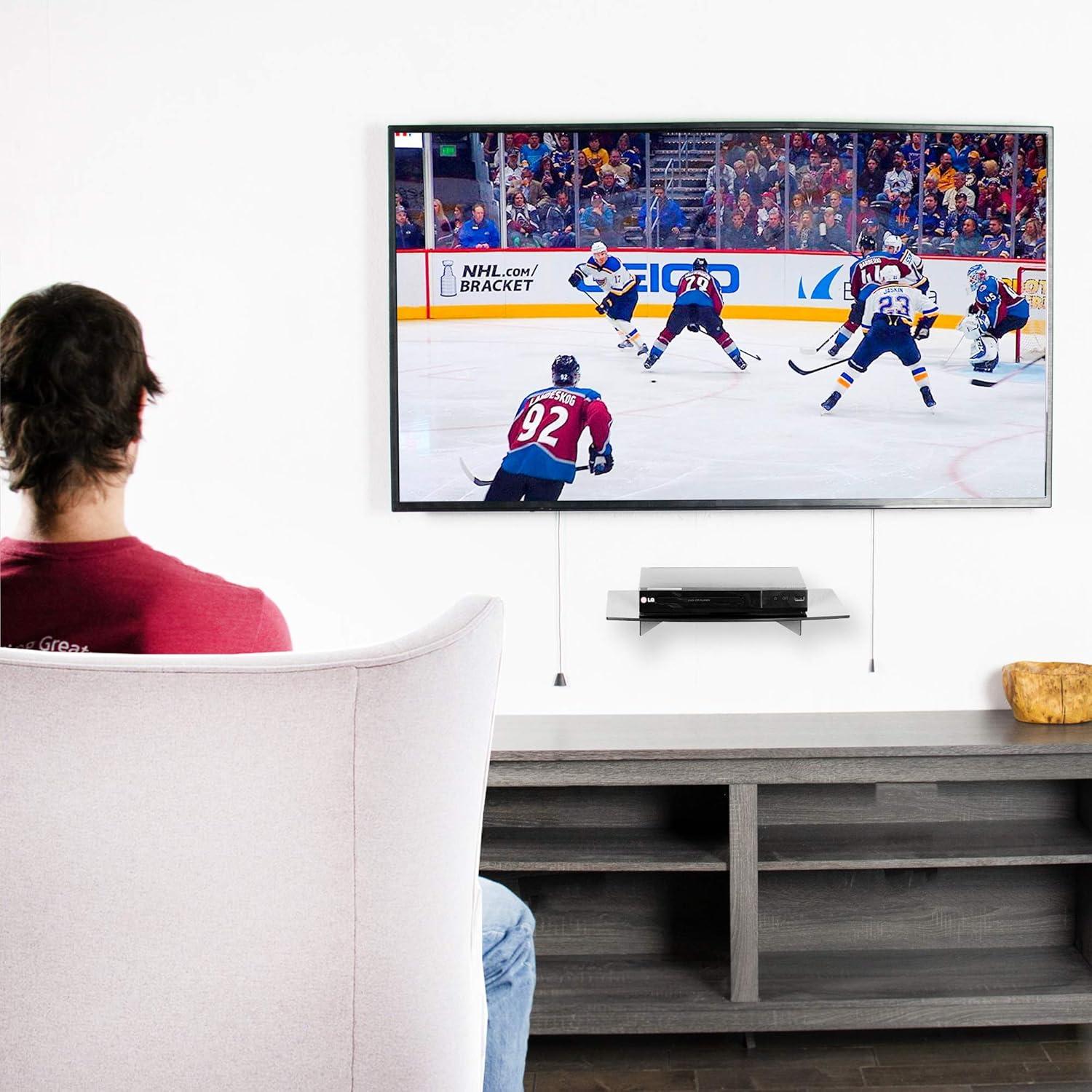 Sleek Black Tempered Glass Floating Wall Shelf for Entertainment Systems