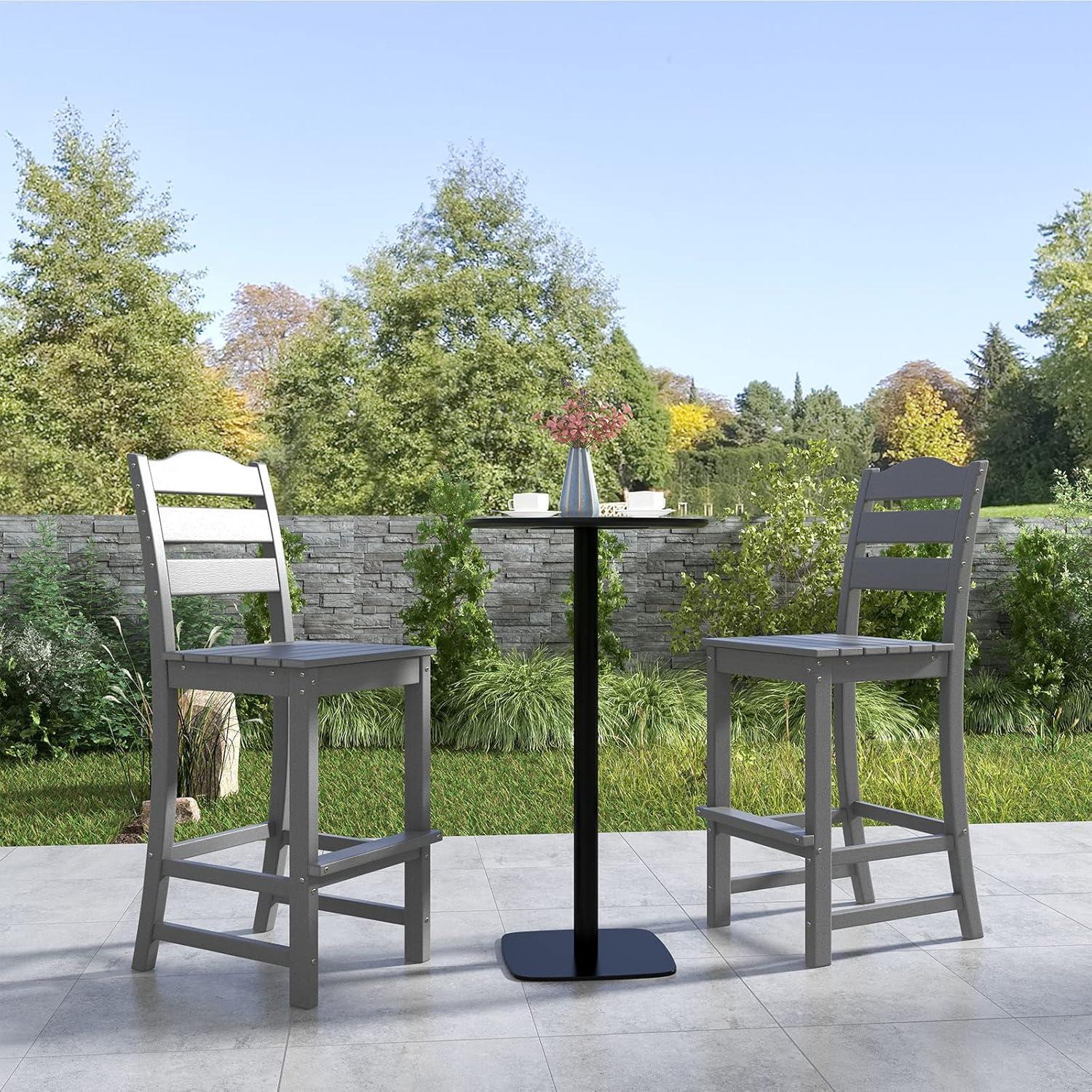 Resenkos Comfortable & Stylish Contemporary Barstool, 30 Inches Counter Height HDPE Bar Stool with Backrest and Footrest-Gray