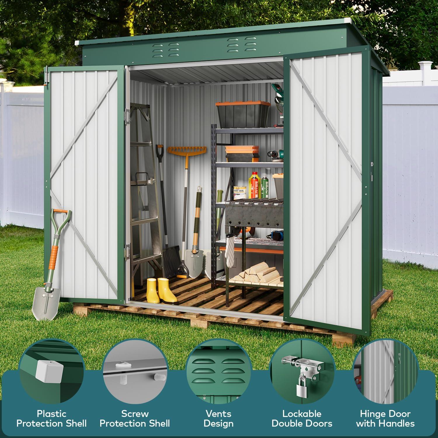 Outdoor Storage Shed, Lofka 6'x 4' Metal Garden Shed with Lockable Door,for Backyard Patio,Green
