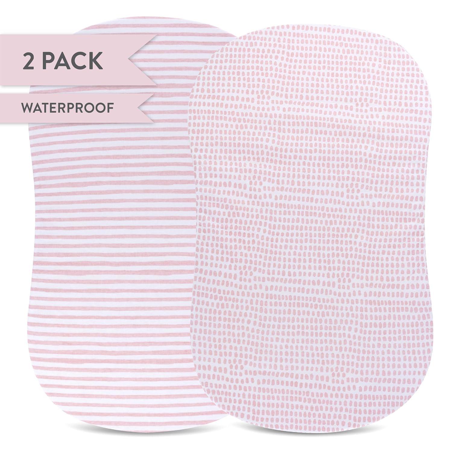 Ely's & Co. Baby Fitted Waterproof Crib Sheet  100% Combed Jersey Cotton  Mauve Pink Stripes & Splash 2 Pack