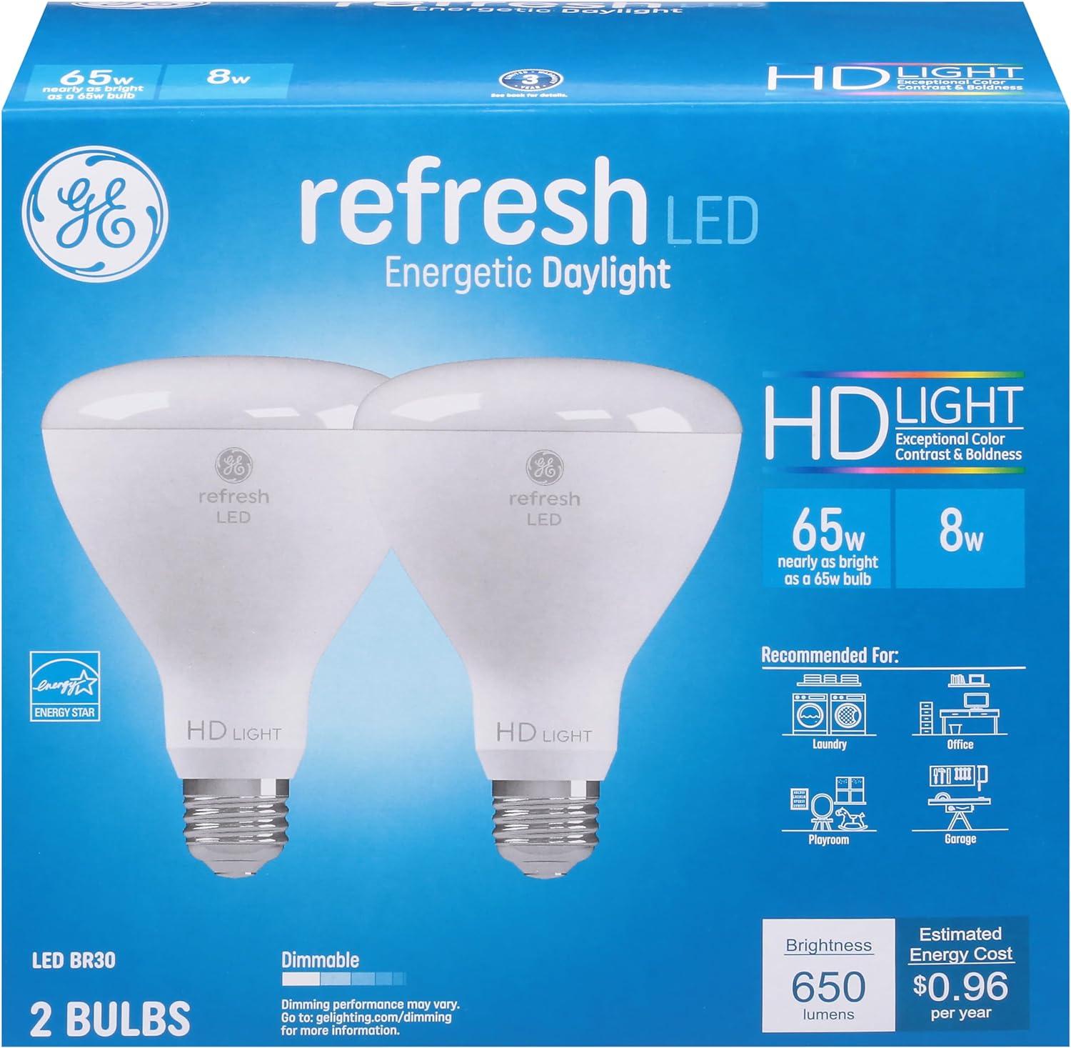 GE 2pk 65W Refresh BR30 LED Indoor Floodlight Bulbs Daylight