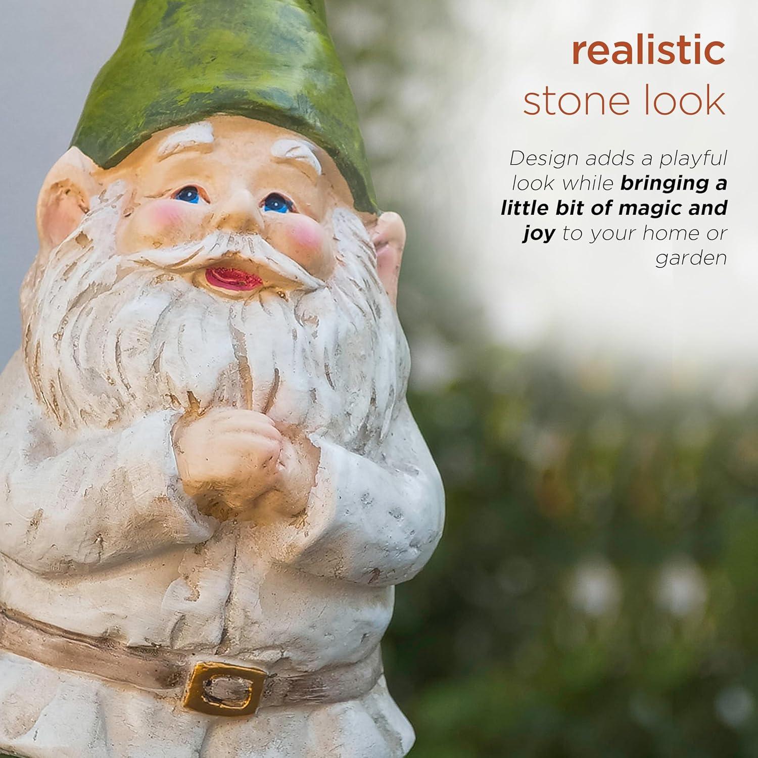 Beige and Green Polyresin Garden Gnome Statue