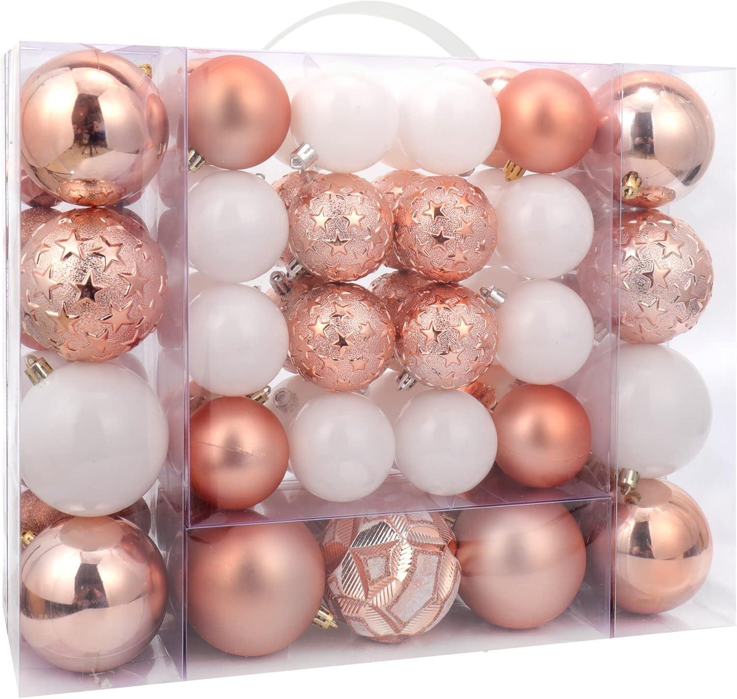 87-Pack Rose Gold and White Shatterproof Plastic Christmas Ornaments Set