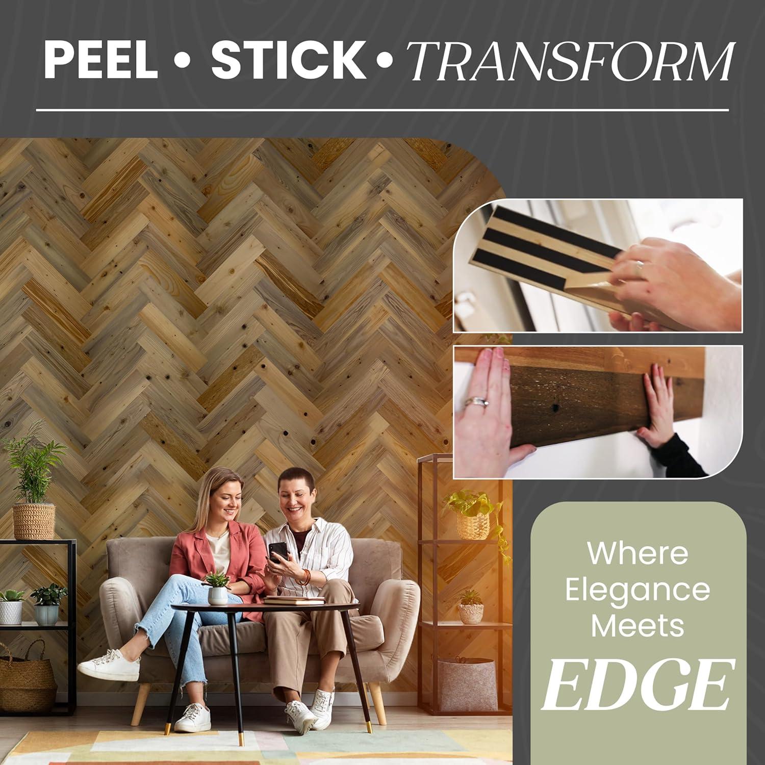 Timberchic River Reclaimed Wooden Wall planks - Simple Peel & Stick Wall Covering Application for DIY Accent Wall & Home Improvement - Premium Wall Paneling - Herringbone Pattern