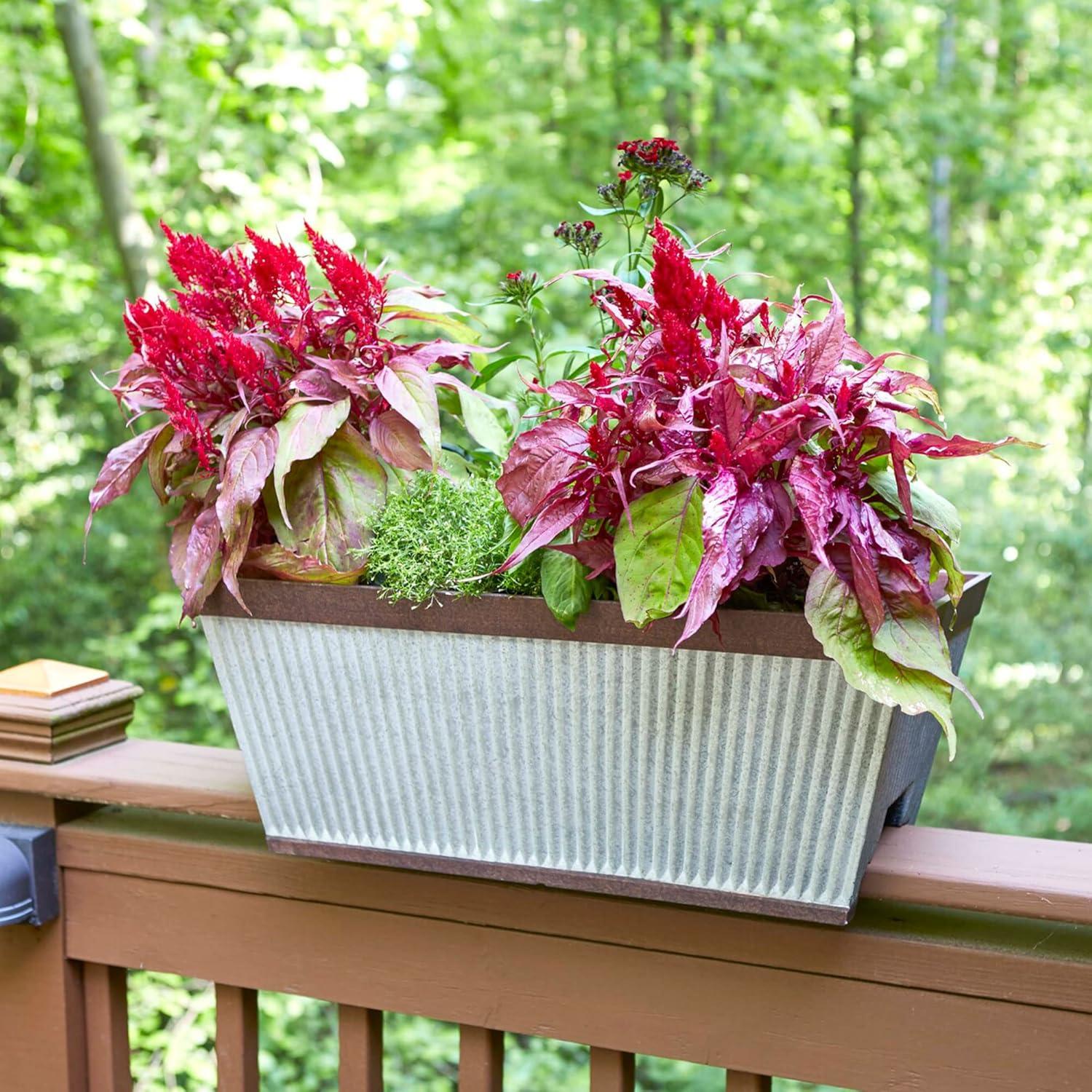 Rustic Galvanized Resin Rail Planter for Outdoor Spaces