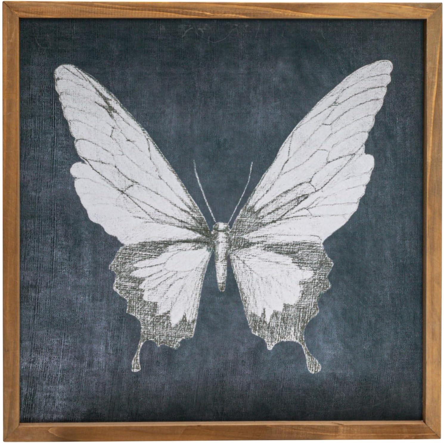 Square Gray Canvas Butterfly Print with Wood Frame