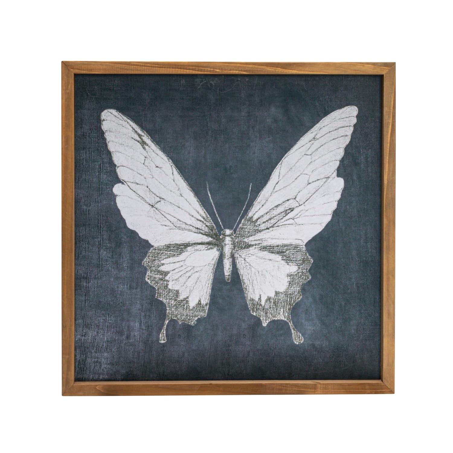 Creative Co-Op 15.75 Inches Square Wood Framed Wall Décor with Butterfly, Multicolor