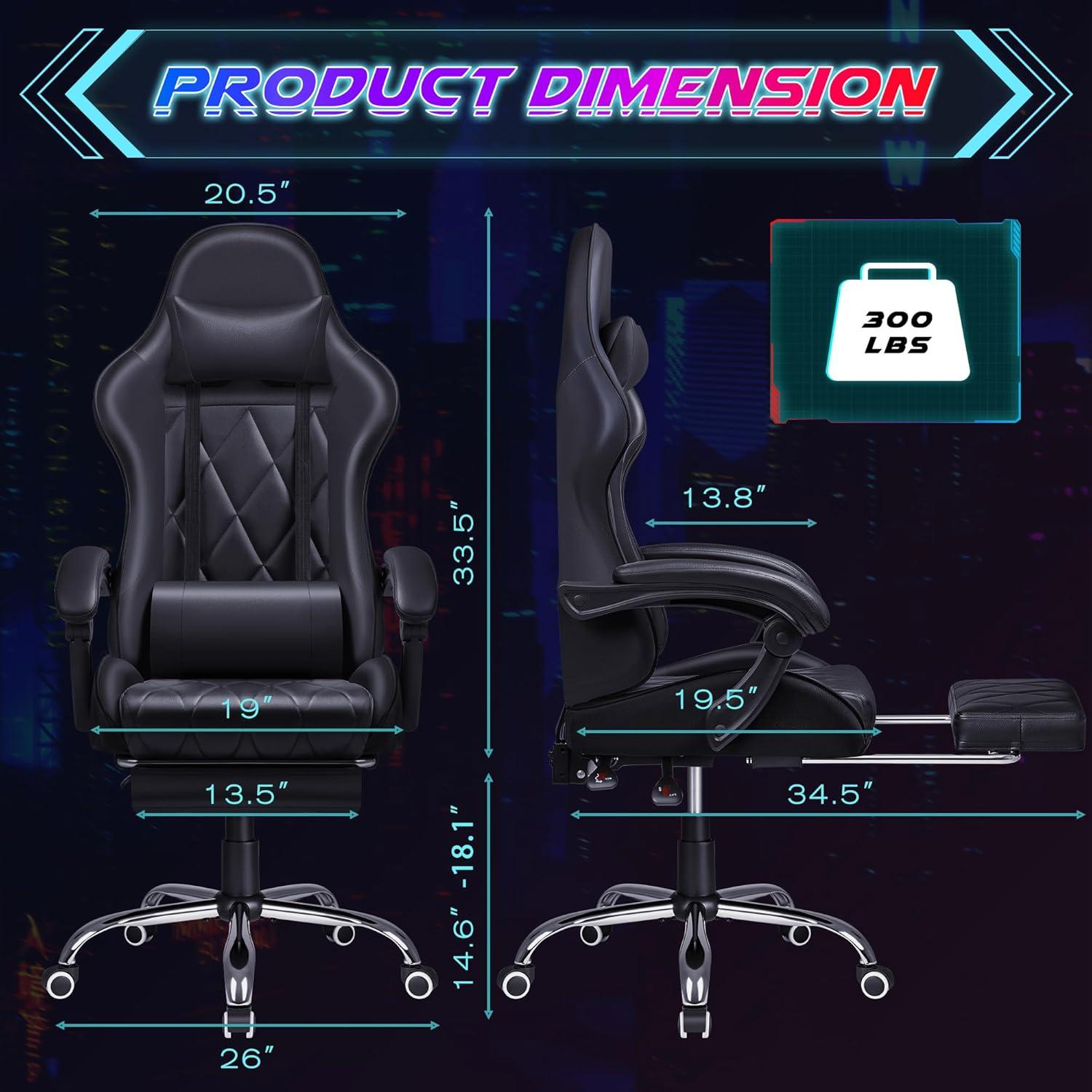 U-SHARE Gaming Chair, Computer Chair with Footrest and Massage Lumbar Support, Ergonomic High Back Video Game Chair with Swivel Seat and Headrest (Black)