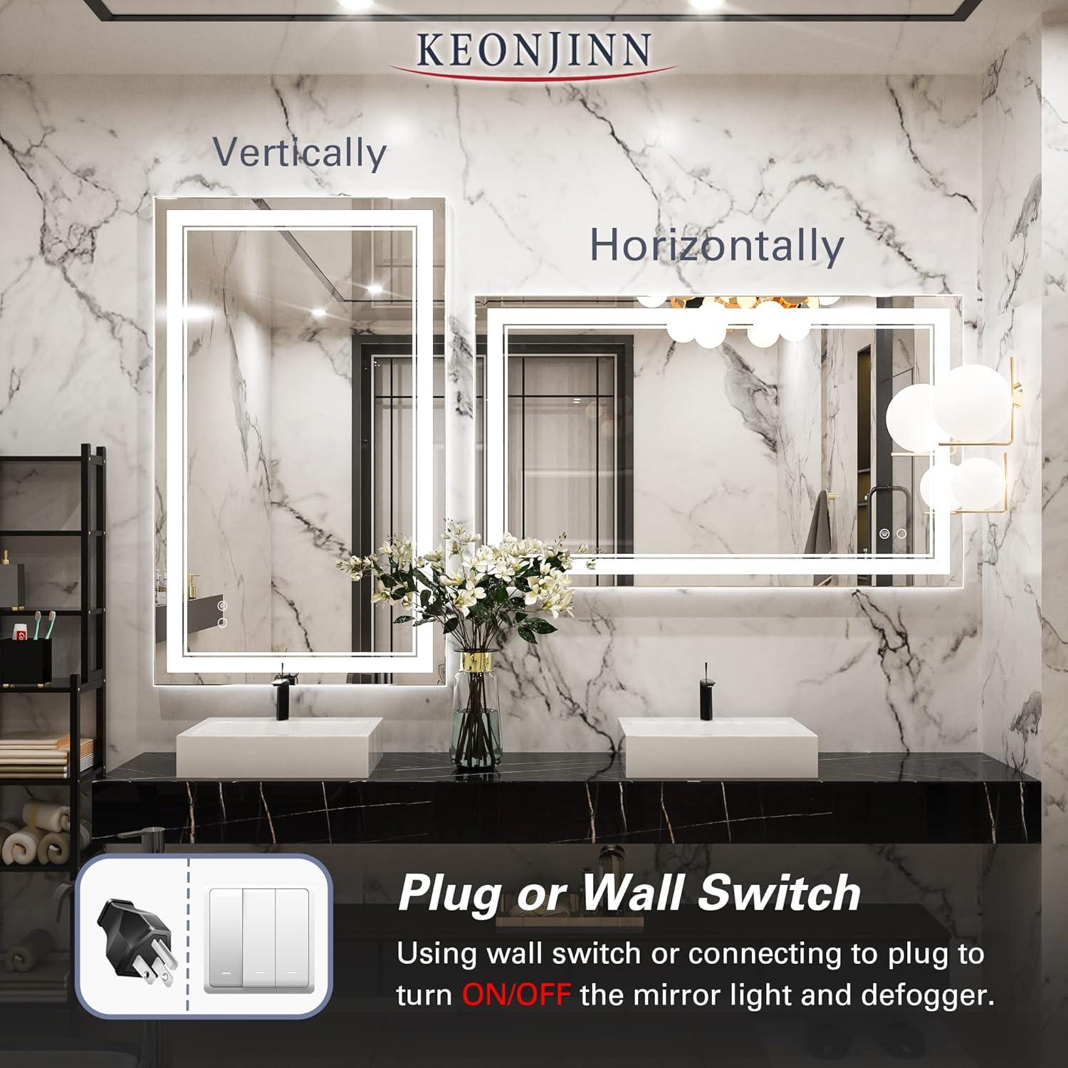 Keonjinn 84 x 32 Inch LED Bathroom Mirror with Lights 3 Color Temperature Frontlit Oversized Vanity Mirror Wall Mounted Anti-Fog, UL Listed LED Driver, Tempered Glass Dimmable Lighted Bathroom Mirror