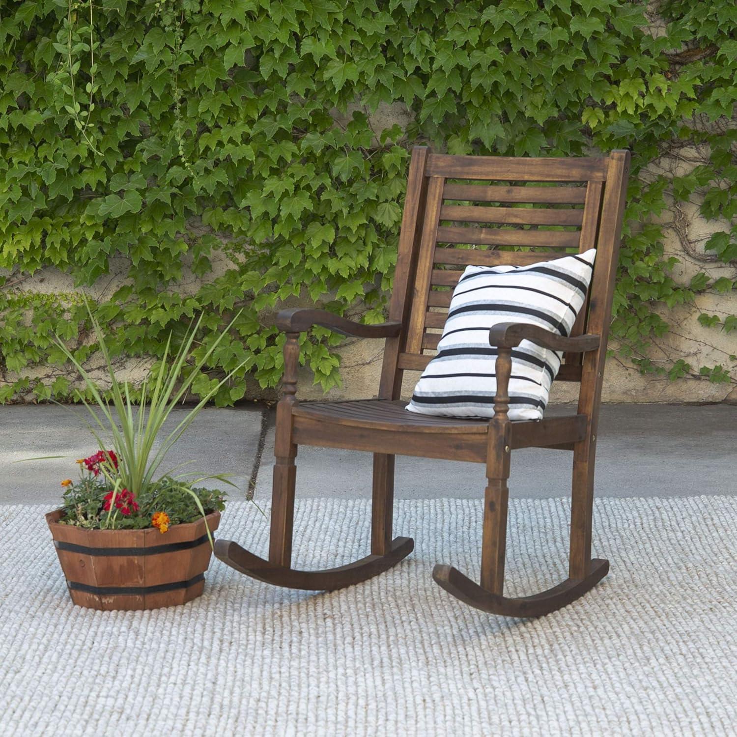 Walker Edison Solid Wood Outdoor Patio Rocking Chair, Dark Brown