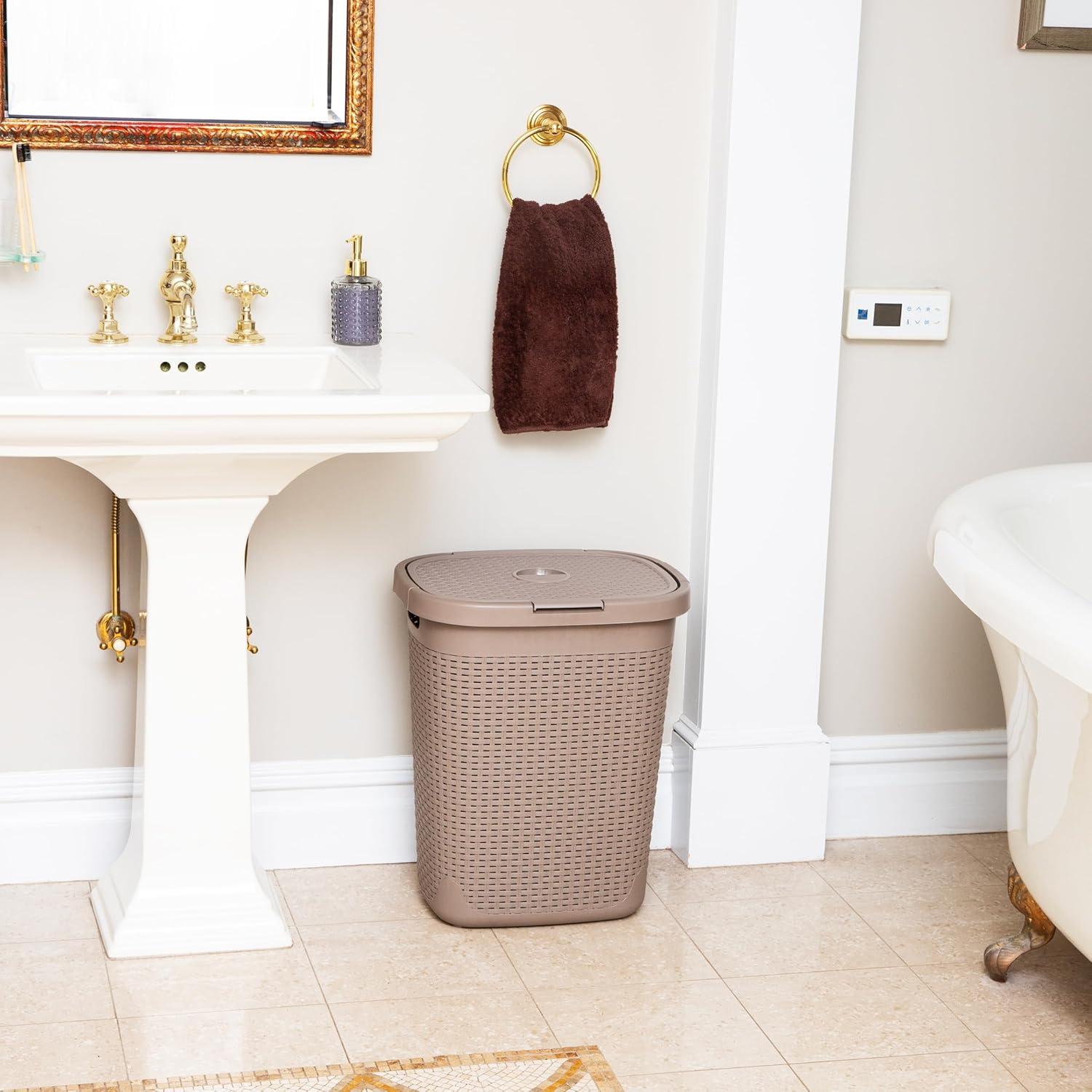 Mind Reader Mind Reader 40L Slim Laundry Hamper, Clothes Basket, Lid, Wicker Design, Plastic