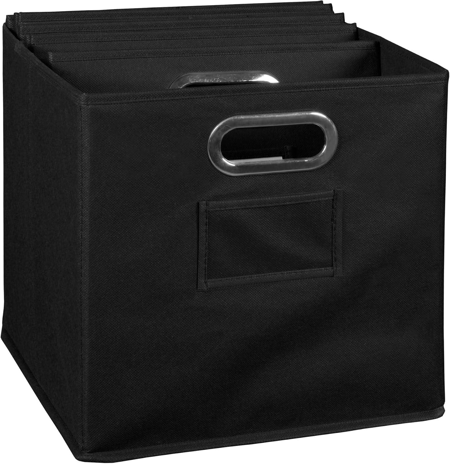 Black 12" Foldable Fabric Storage Cubes with Chrome Handles, Set of 6