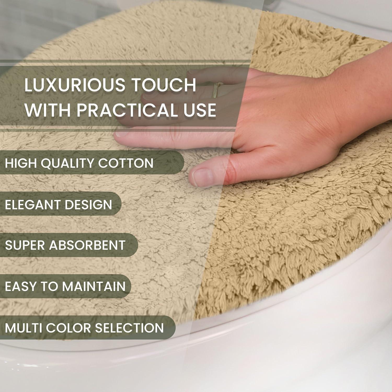 Home Weavers Double Ruffle Collection Toilet Lid Seat Cover, Elastic Edges, 100% Cotton Soft Non Slip Universal Fit for Standard Round Bath Room Bowl Lids, Washable, 18"x18" Toilet Lid Cover, Linen