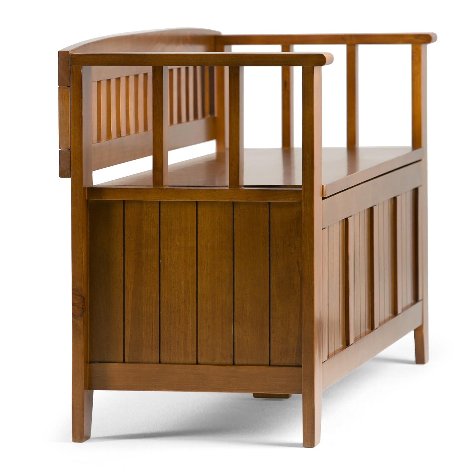 Simpli Home Acadian Solid Wood Entryway Storage Bench with Lift-Top Lid and Dual Compartments