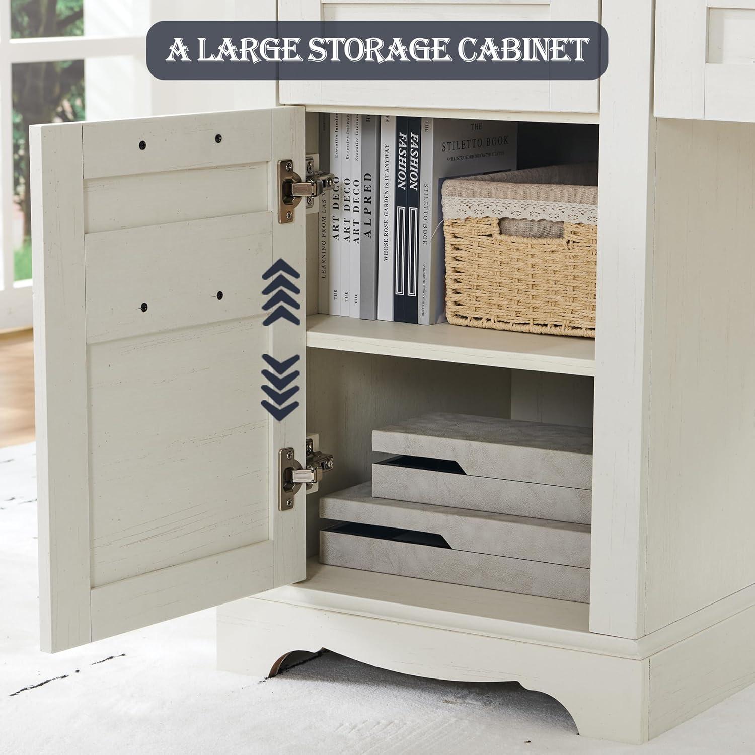 Danolapsi 60" Farmhouse L Shaped Executive Desk with Drawers,Home Office Desk with File Drawers and Storage Cabinet,Corner Computer Desk with Adjustable Side Storage Cabinet,Computer Writing Desk