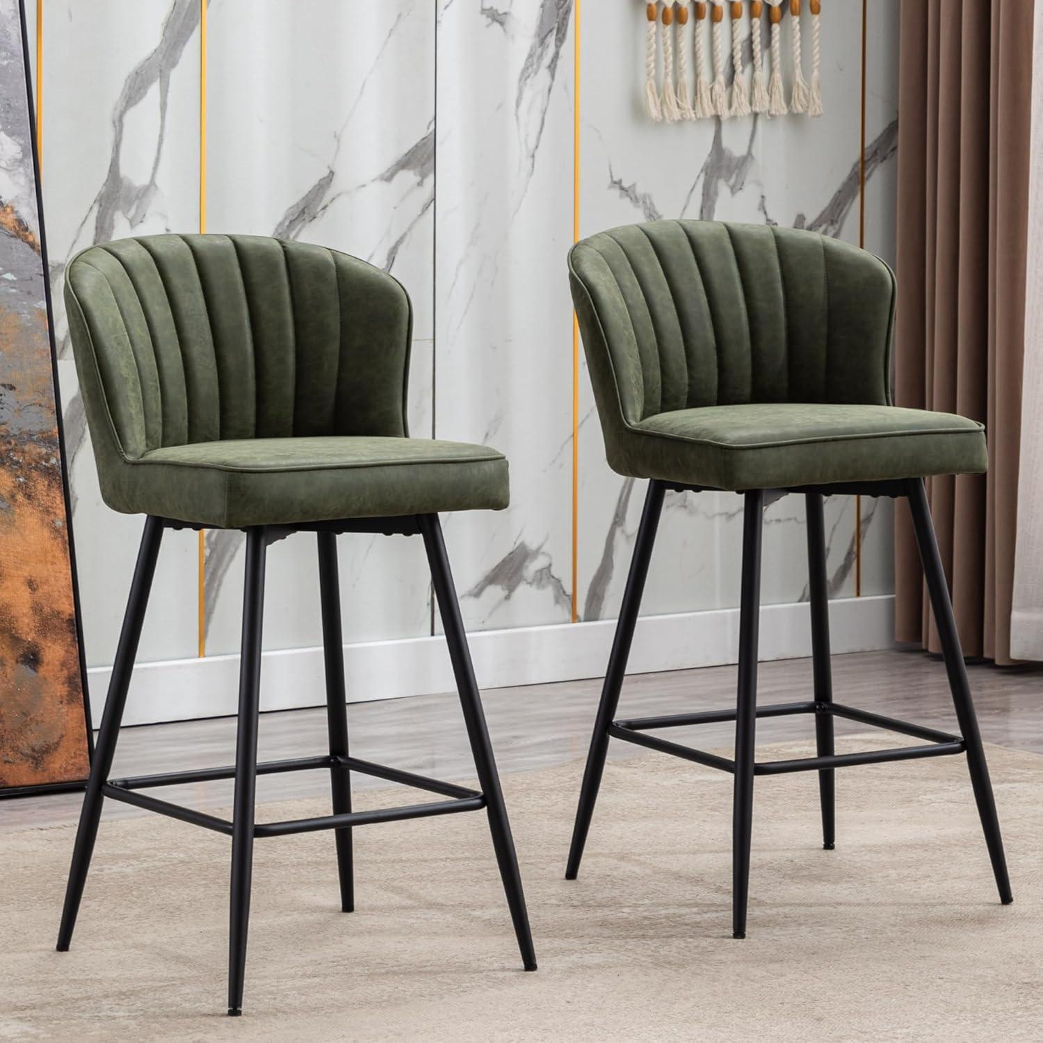 Green Faux Leather and Metal Adjustable Counter Stools, Set of 2