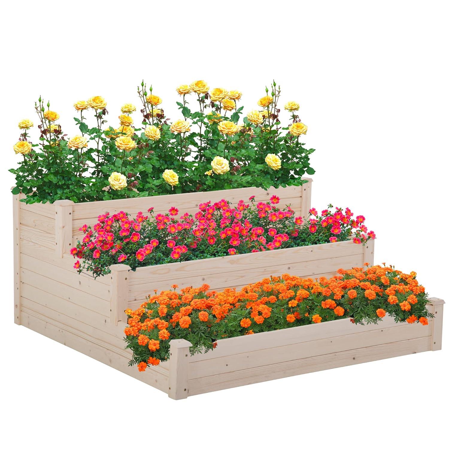 FDW Raised Garden Bed, Wood Planter Box Outdoor and Indoor Planter Box Garden Grow Box Patio Gardening Planter Box for Vegetable Flower,Nature