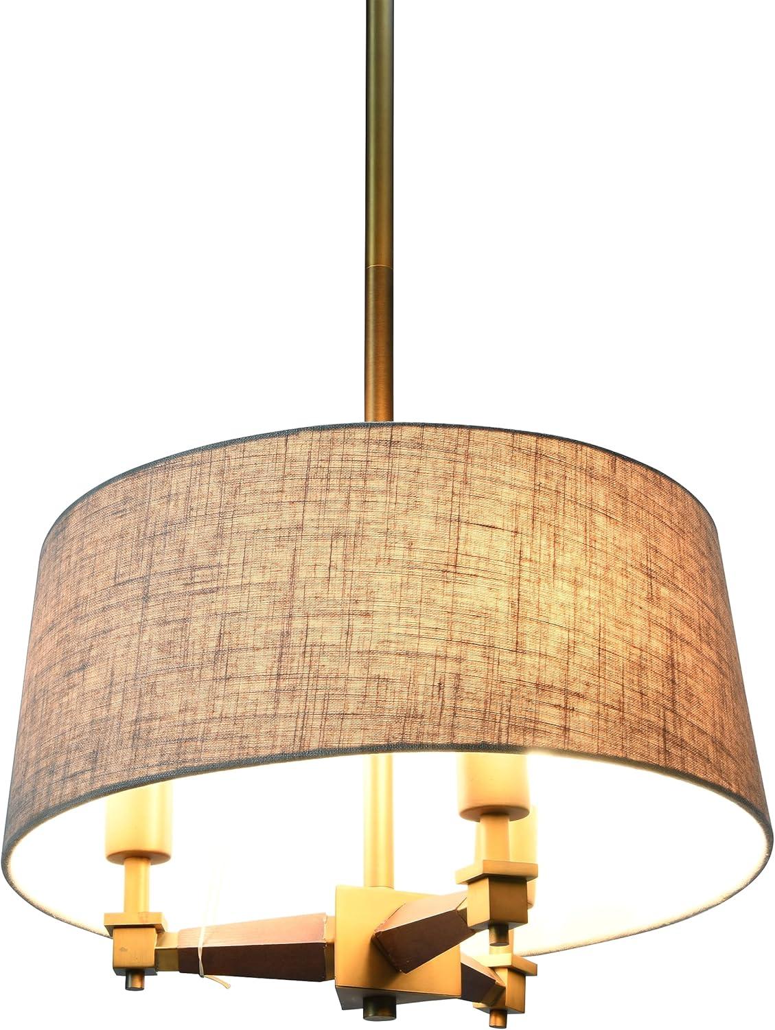 Creative Co-Op 18 Inch Brushed Gold and Wood Drum Pendant