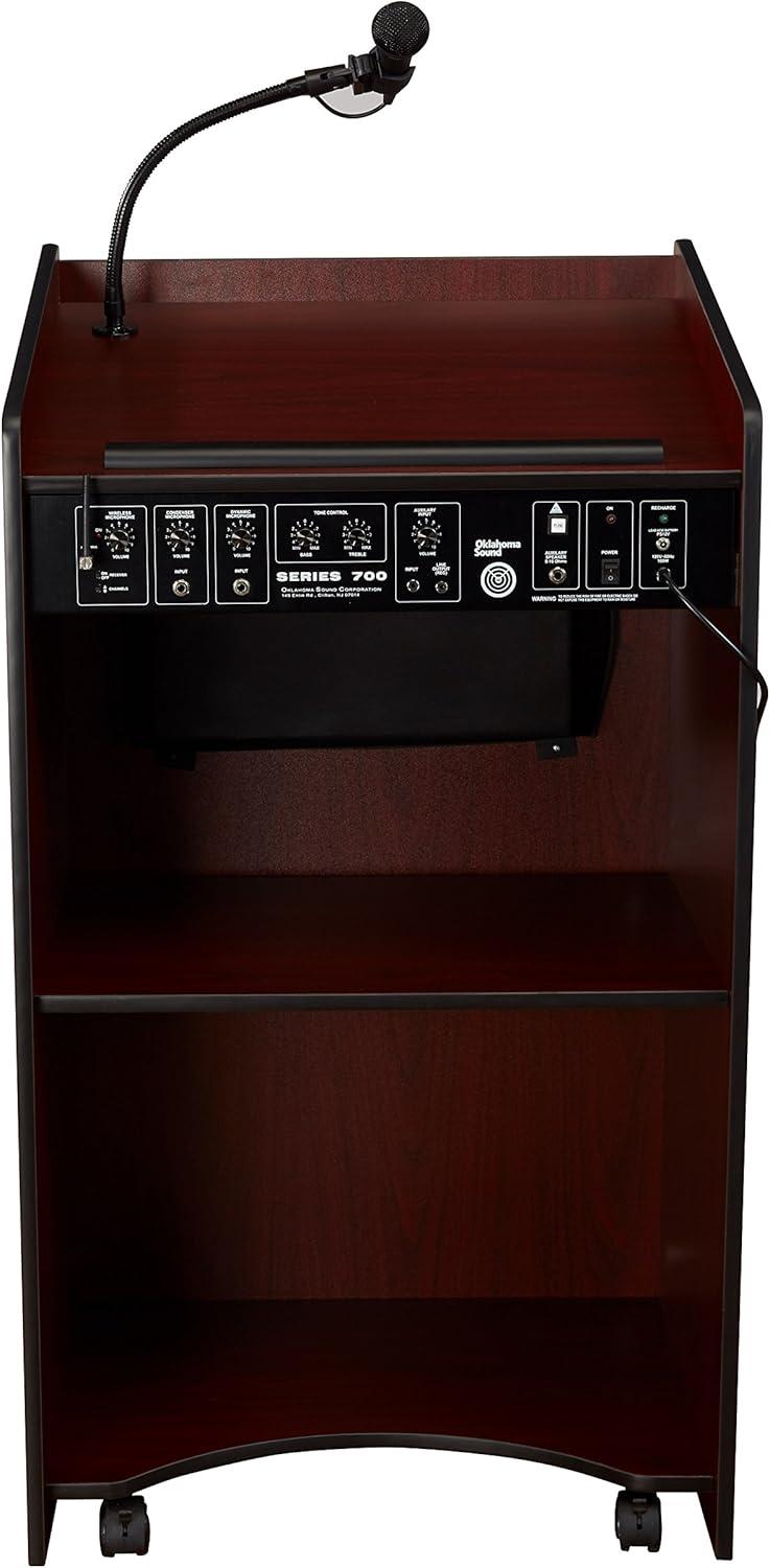 Mahogany Executive Multimedia Sound Lectern with Microphones