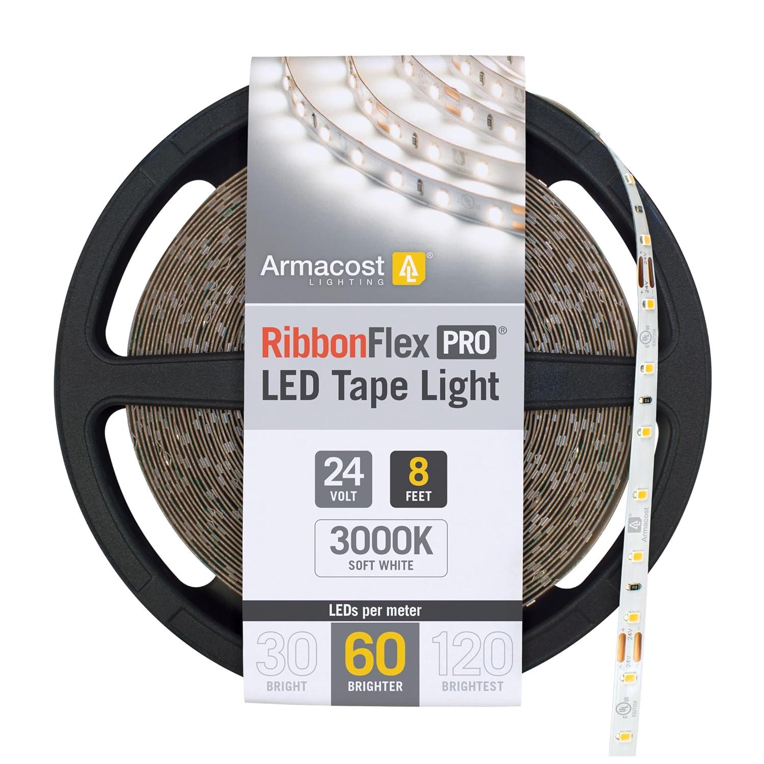 Armacost Lighting RibbonFlex Pro, 24V, 3000K, 60LEDs/M, IP20, 2.5M Under Cabinet Strip Light 145210