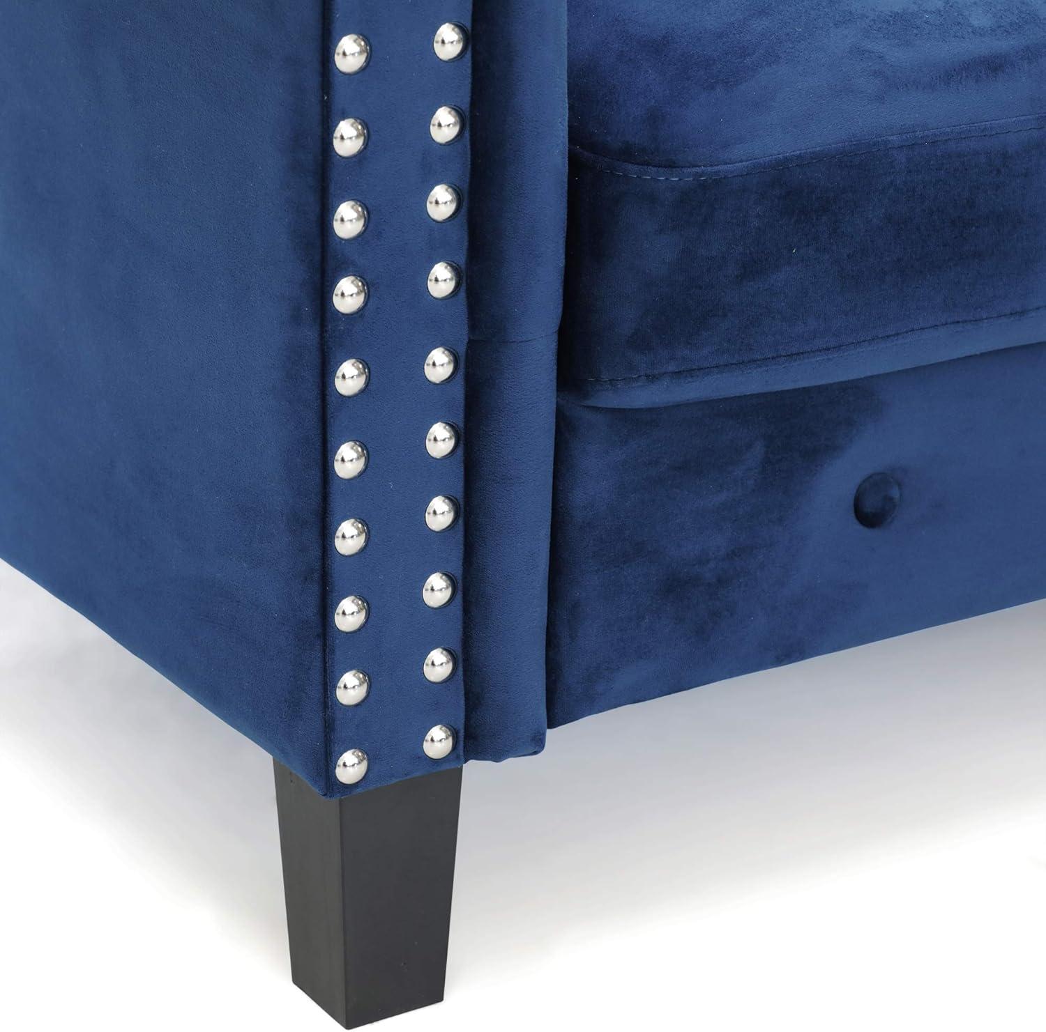 Furinno Bastia Vintage Button Tufted 3-Seater Sofa, Navy Velvet