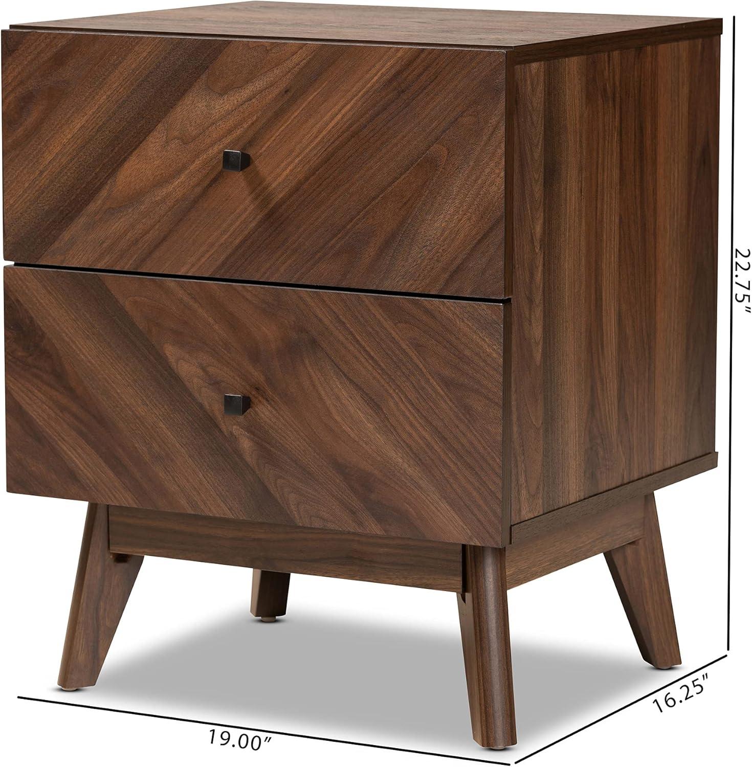 Baxton Studio Hartman Mid-Century Modern Walnut Brown Finished Wood 2-Drawer Nightstand