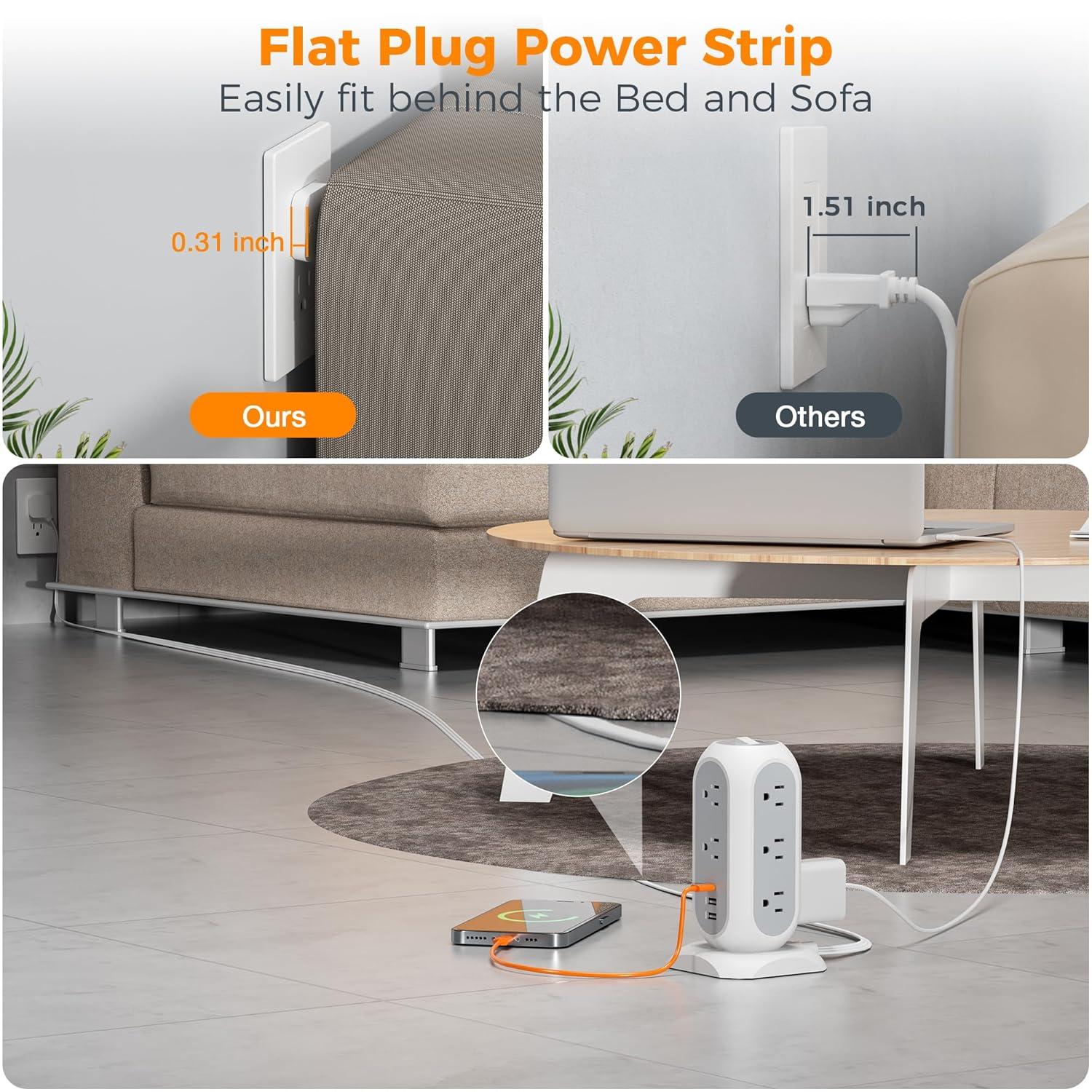 TESSAN Power Strip Tower w/ Surge Protector, 11 AC Outlets, & 3 USB Ports