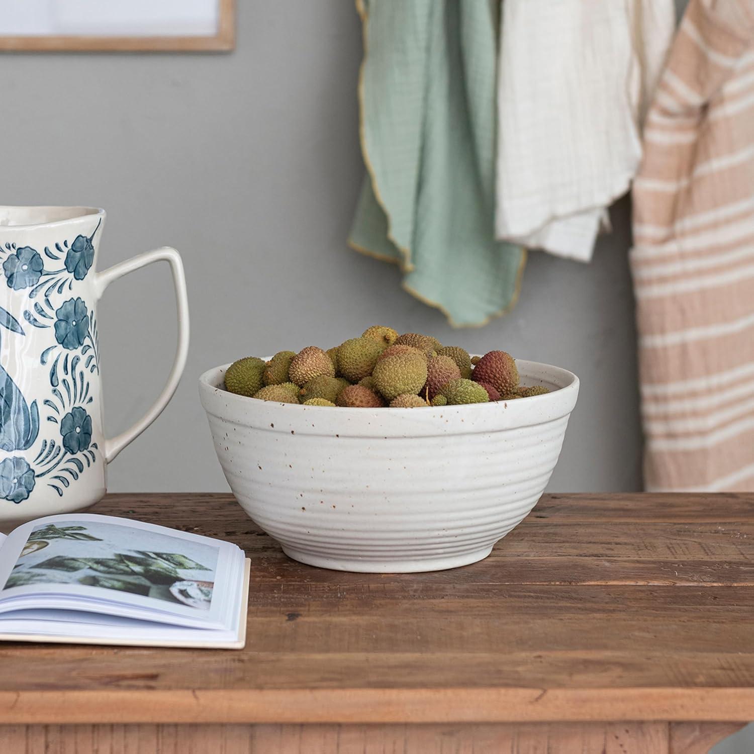 Creative Co-Op Farmhouse Stoneware Bowl, White Speckled Glaze