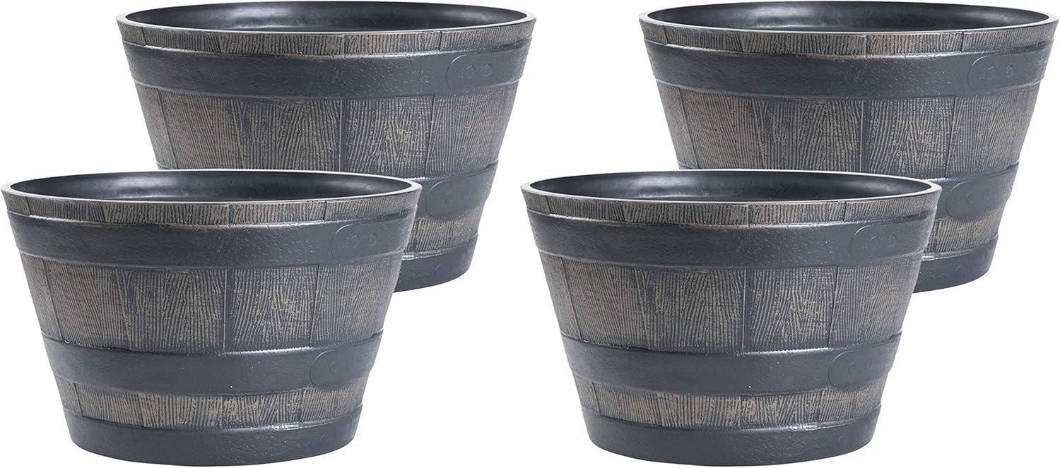 ardenised 4-Piece Round Half Barrel Flower Pots Rustic Farmhouse Style Faux Wood Planter Containers for Indoor & Outdoor Use