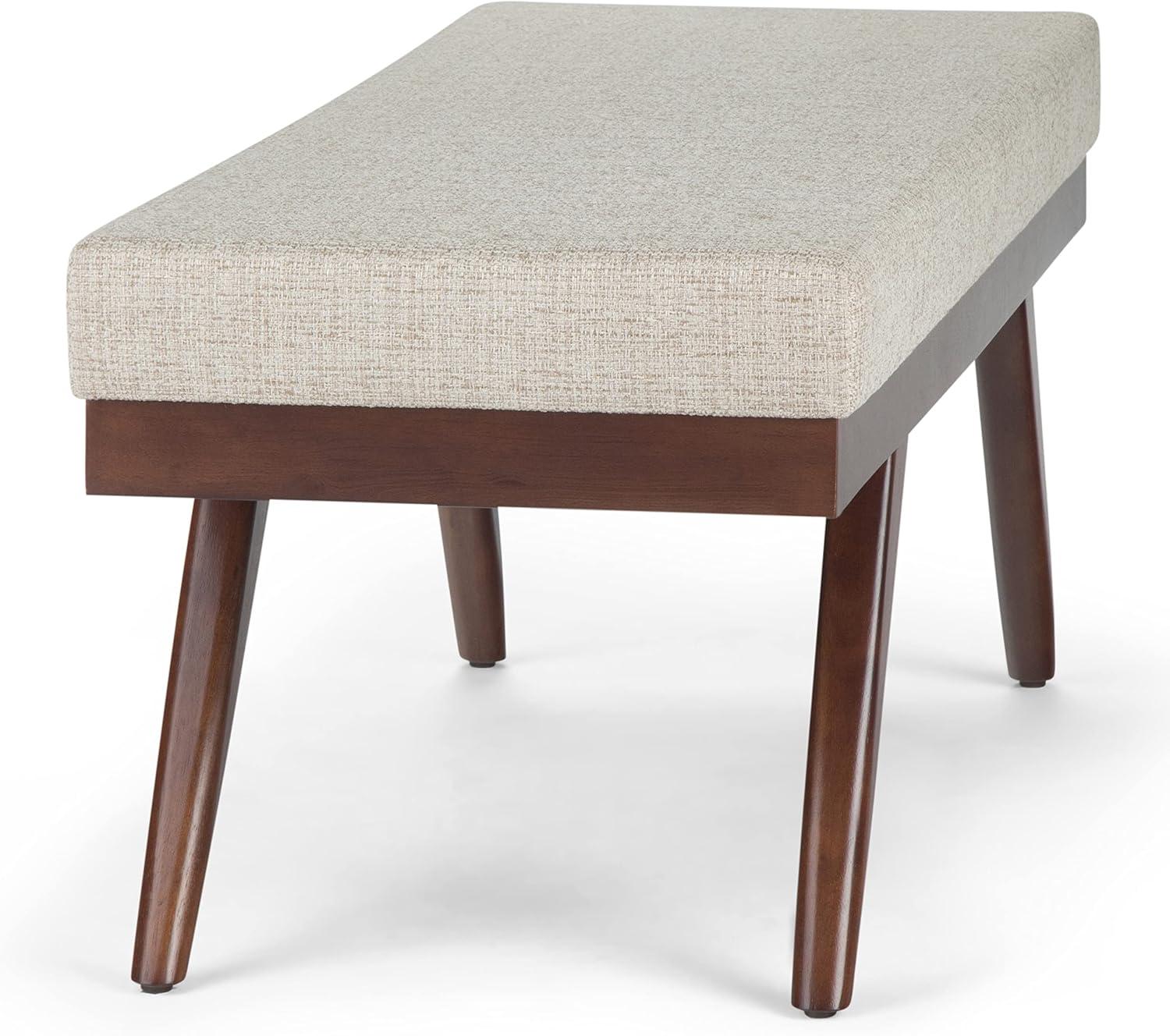 Simpli Home Chanelle Solid Hardwood Mid Century Ottoman Bench In Platinum