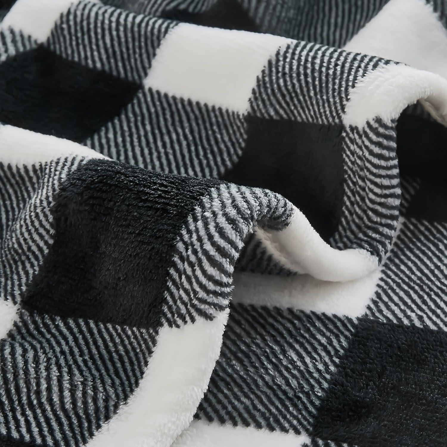 Black and White Buffalo Plaid Fleece Throw Blanket