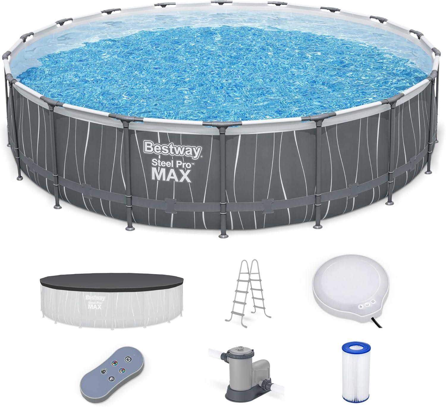 Bestway Steel Pro MAX 18'x48" Round Above Ground Pool w/LED Light & Remote