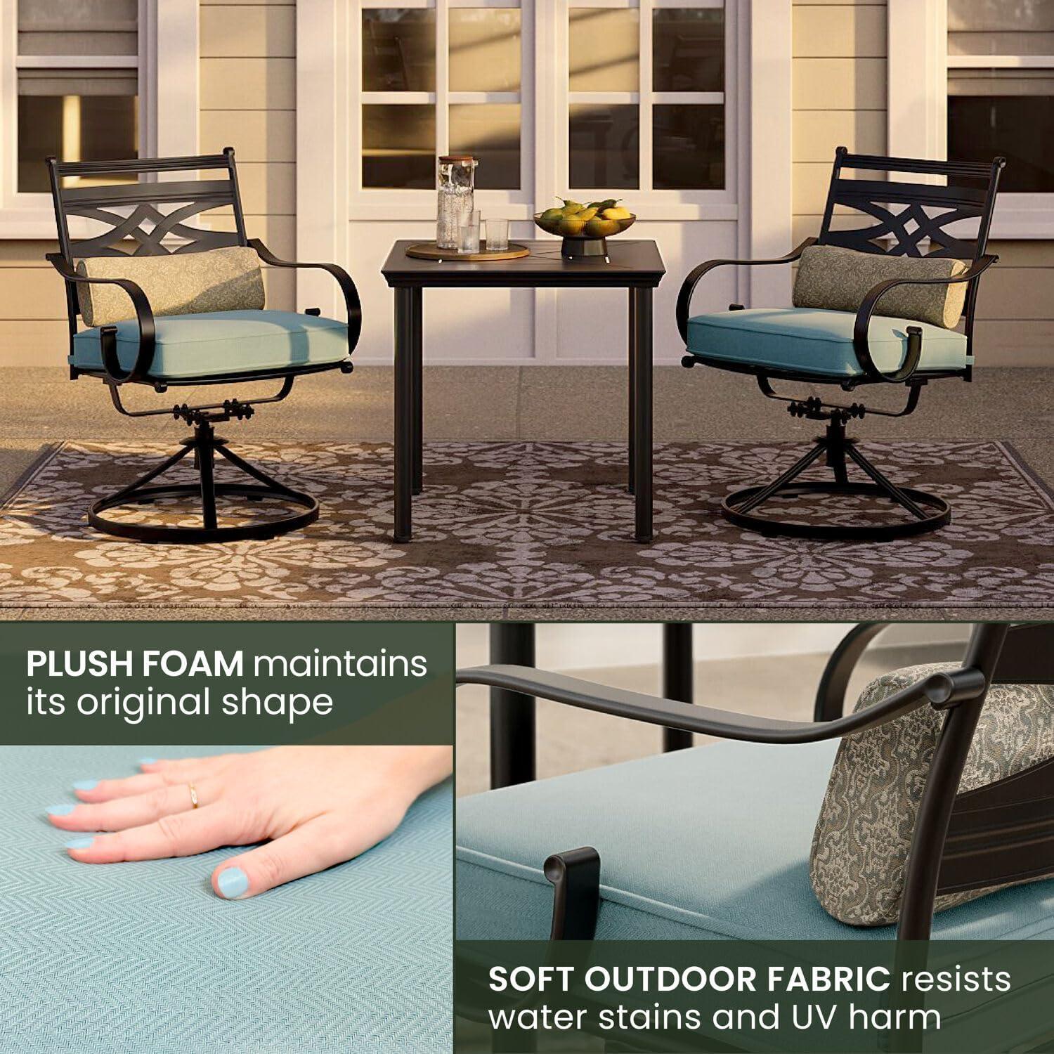 Hanover Montclair 3-Piece All-Weather Outdoor Patio Bistro Dining Set, 2 Swivel Rocker Chairs with Comfortable Seat and Lumbar Cushions, 27" Square Stamped Rectangle Table, MCLRDN3PCSW2-NVY