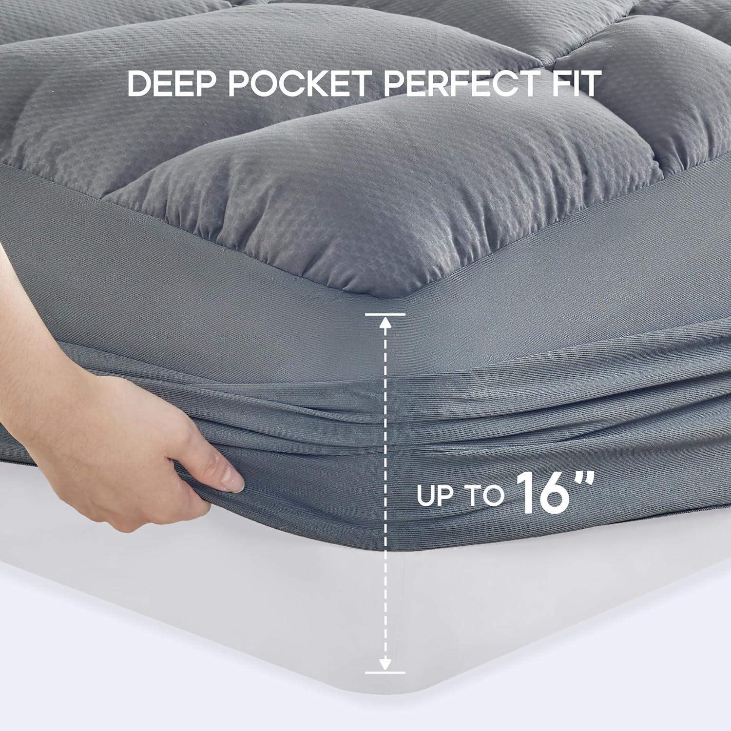 Sonive Queen Mattress Protector, Mattress Topper up to 21 Inches Deep Pocket Pad with 5-Zone Ergonomic Design, Soft Mattress Pad Microfiber Breathable Mattress Cover Machine Washable Grey