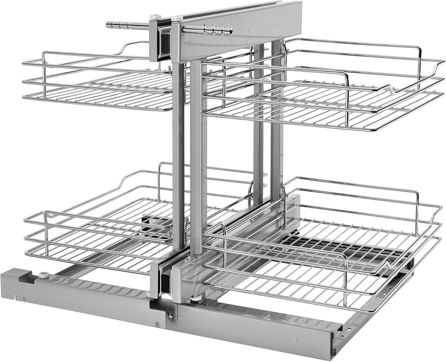 Silver Dual Tier Pullout Shelf Storage Organizer for Cabinets