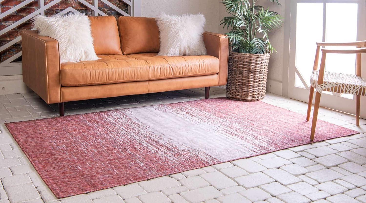 Unique Loom Outdoor Modern Collection Area Rug - Ombre (4' 1" x 6' 1" Rectangle Rust Red/Gray)