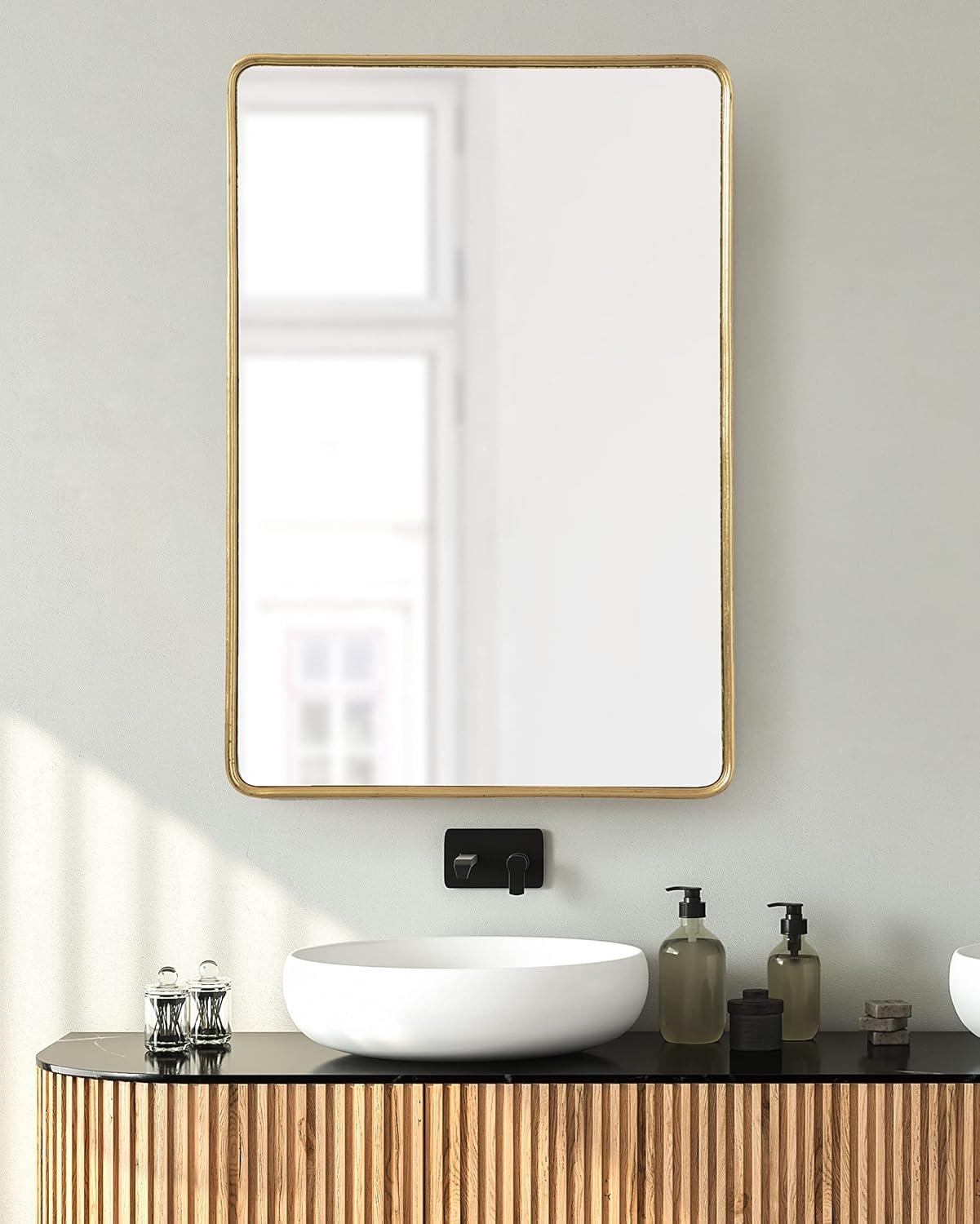 Kate and Laurel Caskill Rectangle MDF Full Length Mirror, 16x48, Gold