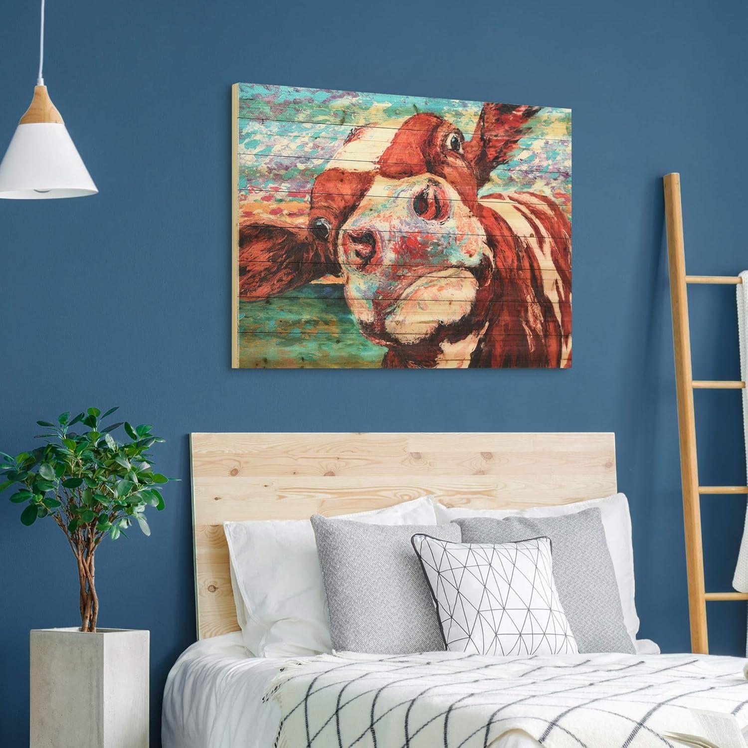 Empire Art Direct "Curious Cow" Arte de Legno Digital Print on Solid Wood Wall Art 30 x 45
